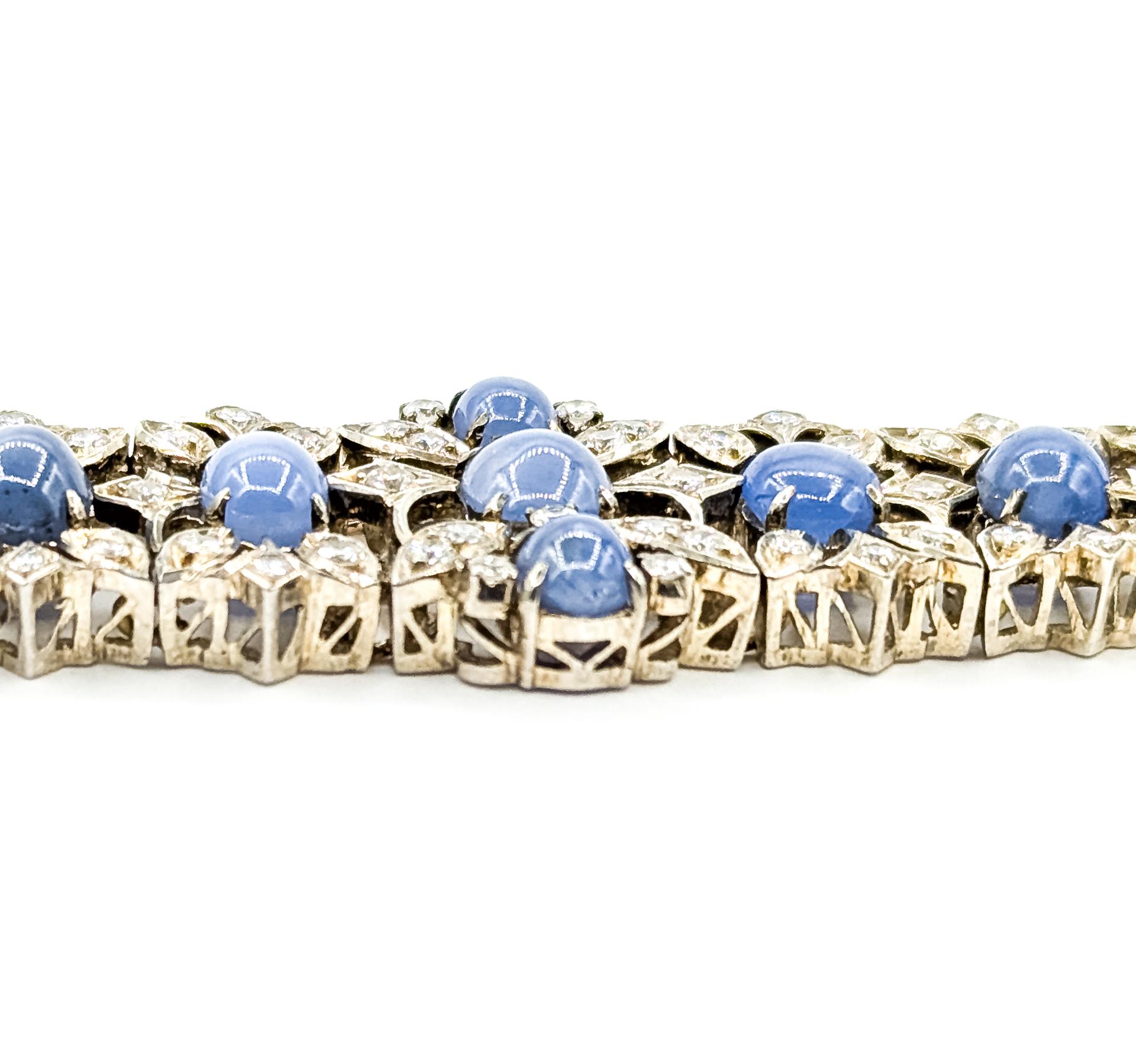 Magnifico bracciale brutalista con zaffiro blu e diamanti in argento sterling in vendita 1