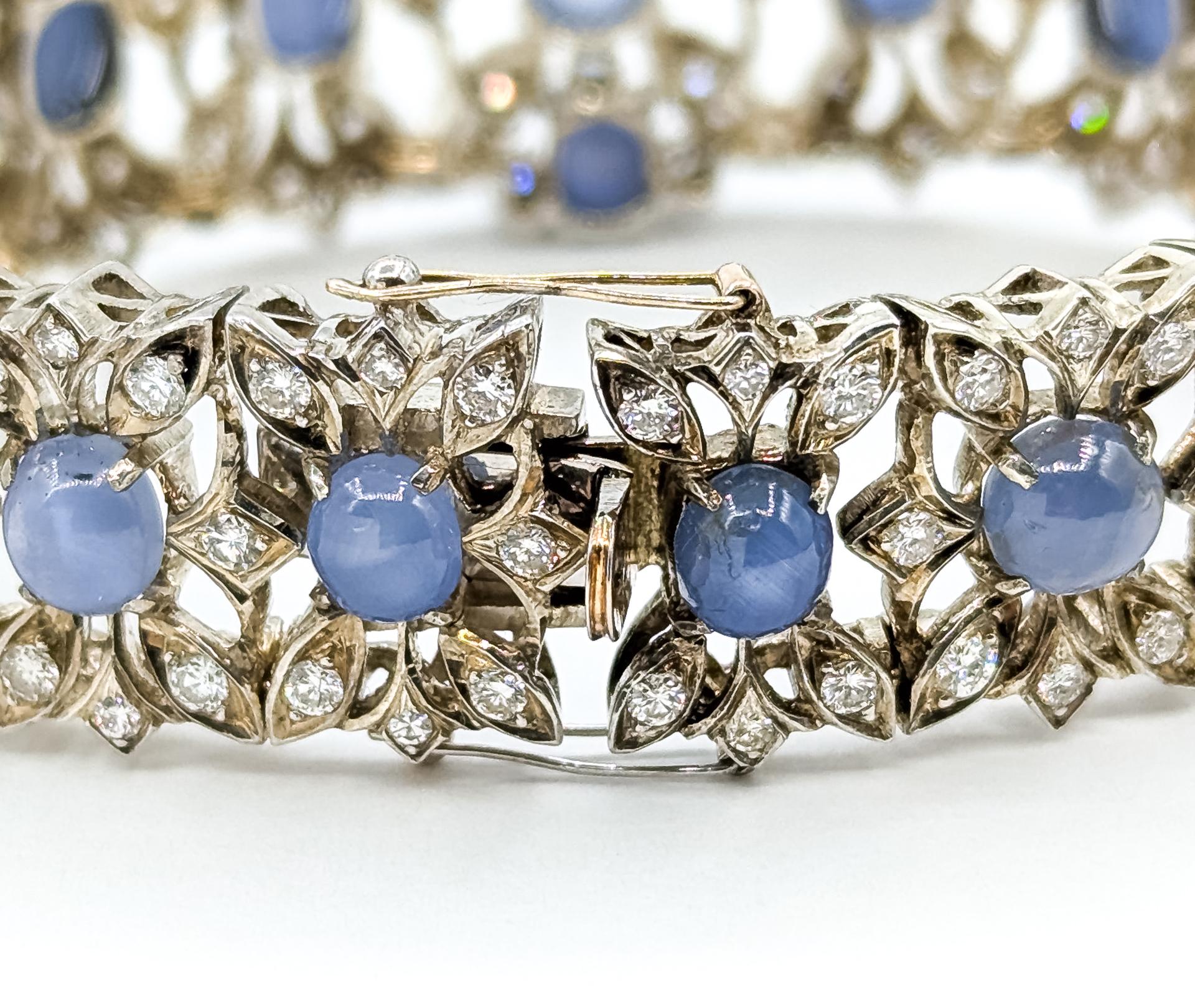 Magnifico bracciale brutalista con zaffiro blu e diamanti in argento sterling in vendita 2