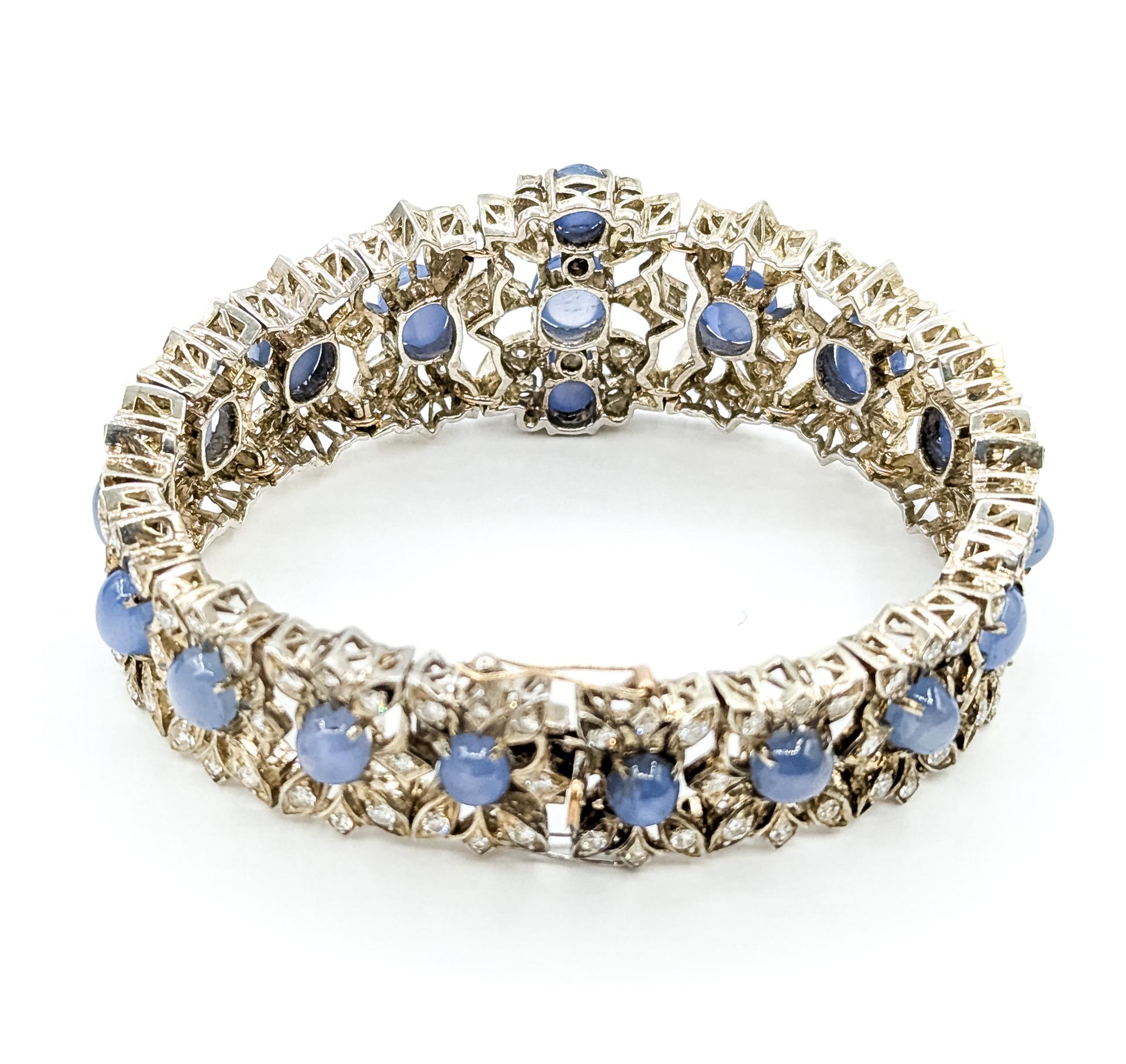 Magnifico bracciale brutalista con zaffiro blu e diamanti in argento sterling in vendita 3