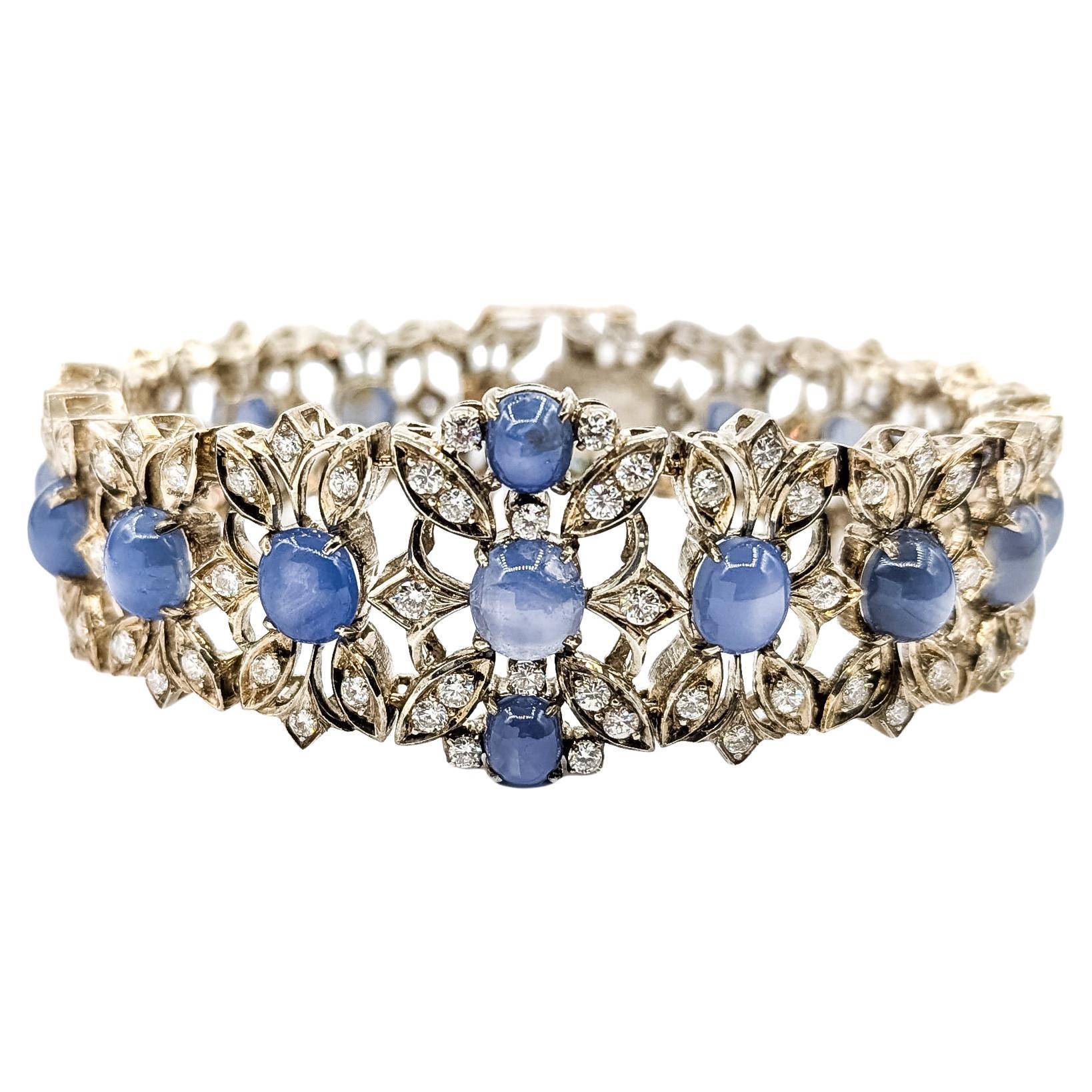 Magnifico bracciale brutalista con zaffiro blu e diamanti in argento sterling