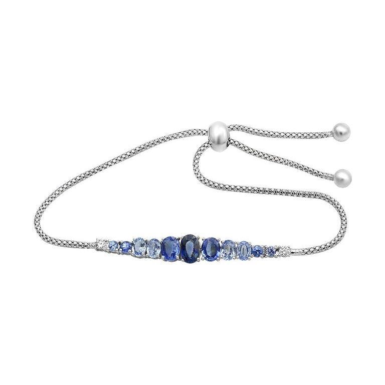 Magnificent Blue Sapphire Diamond Fine Jewelry White Gold Bracelet For Sale