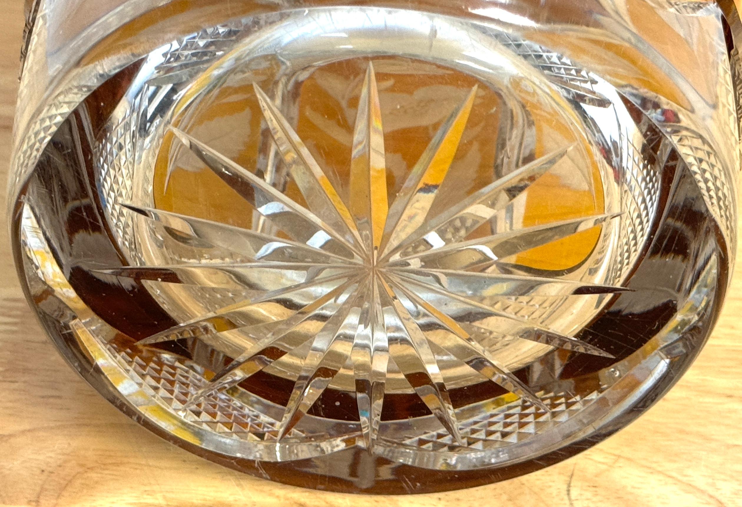 Magnificent Bohemian Engraved Citrine Cut to Clear Floral Vase, Style of Moser For Sale 4