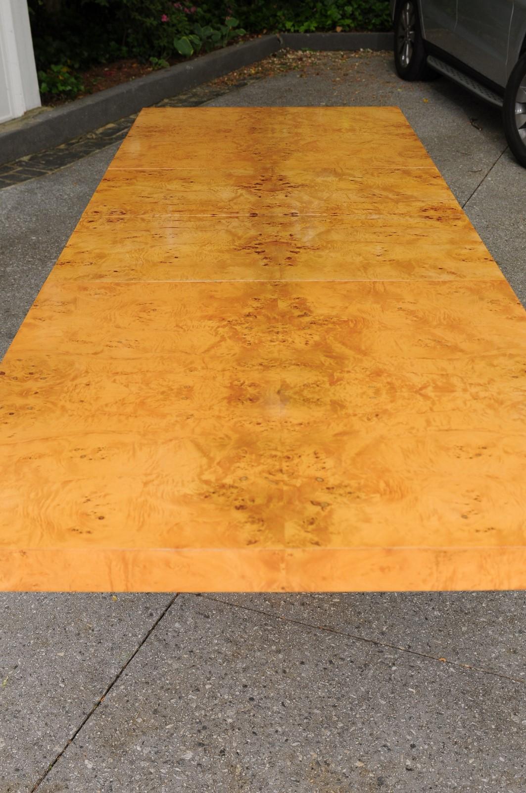 American Sublime Bookmatch Olivewood Extension Dining Table by Arthur Umanoff, c 1975 For Sale