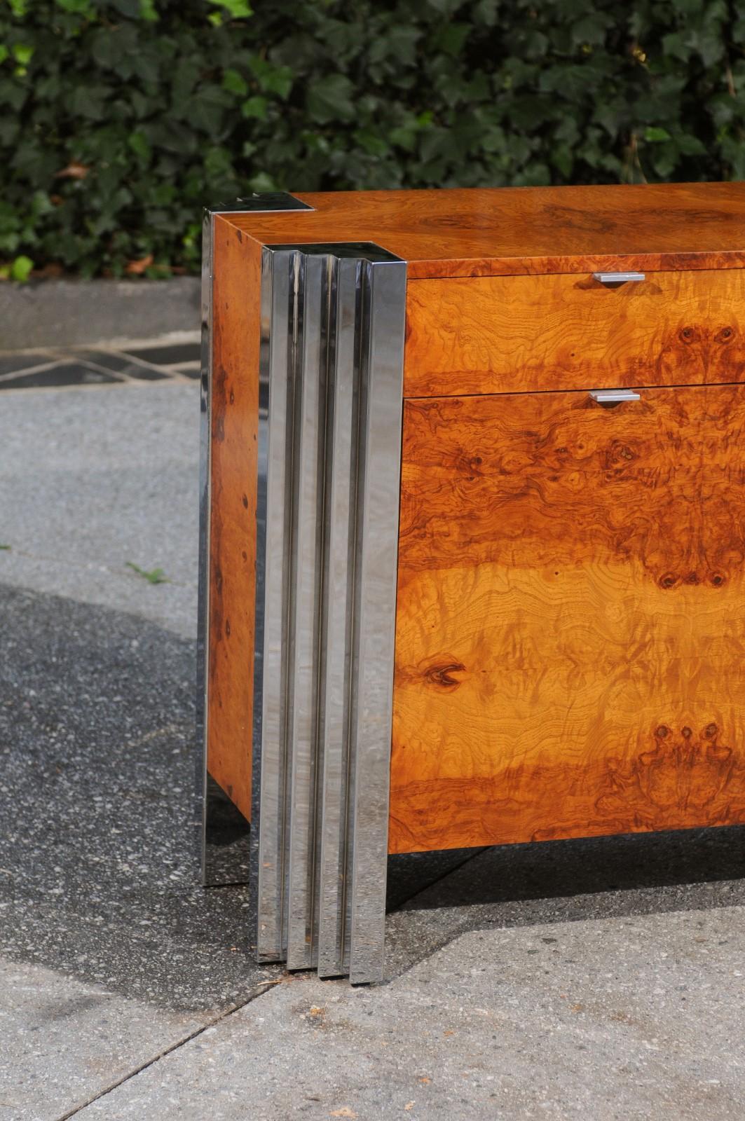 Art Deco Magnificent Bookmatched Elm Cabinet in the style of Milo Baughman For Sale