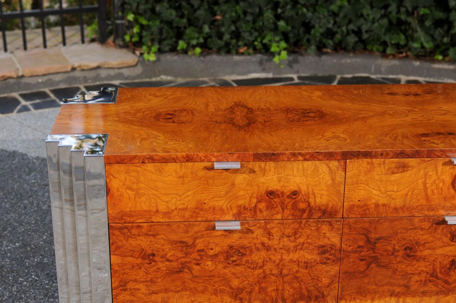 American Magnificent Bookmatched Elm Cabinet in the style of Milo Baughman For Sale