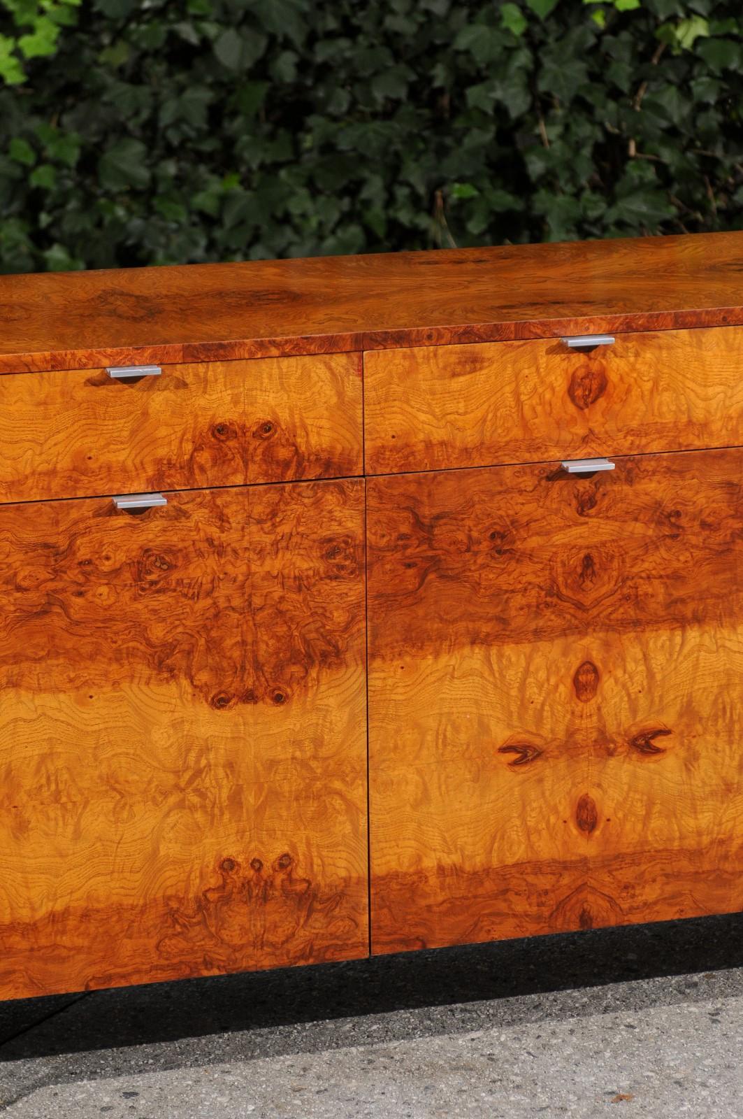 Magnificent Bookmatched Elm Cabinet in the style of Milo Baughman In Excellent Condition For Sale In Atlanta, GA