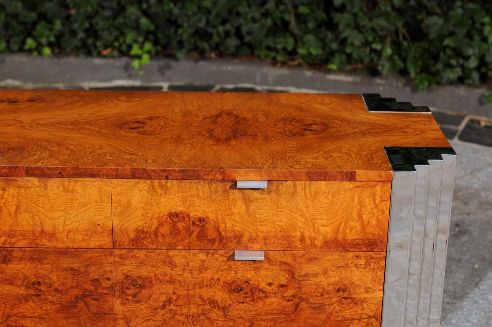 Late 20th Century Magnificent Bookmatched Elm Cabinet in the style of Milo Baughman For Sale