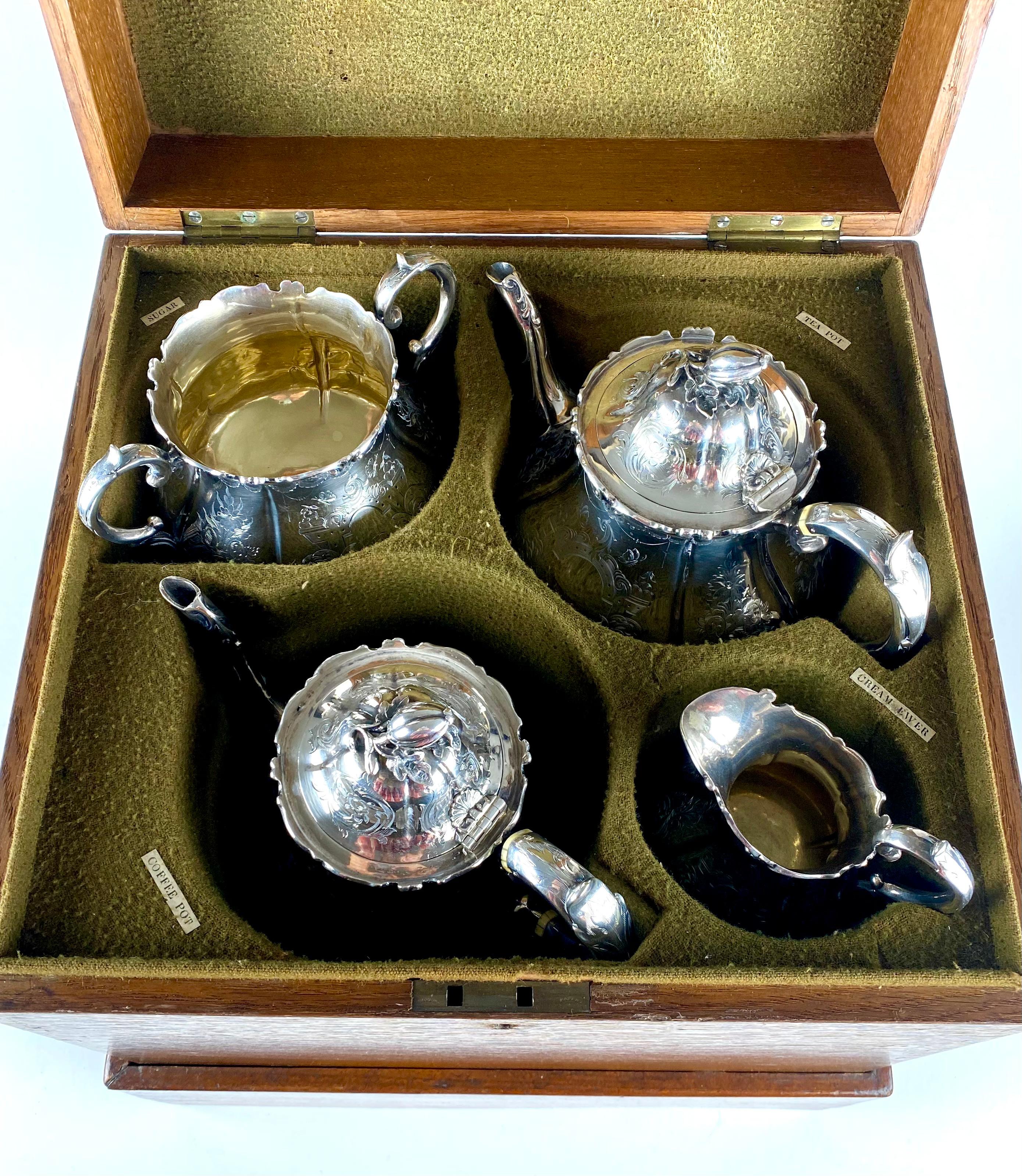 Magnificent Boxes Victorian Solid Silver Tea Set London 1864 Bright Cut 10