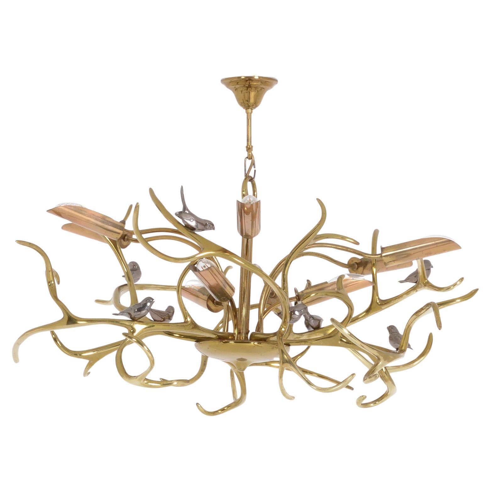 Magnificent Brass Branches Chandelier by Willy Daro im Angebot