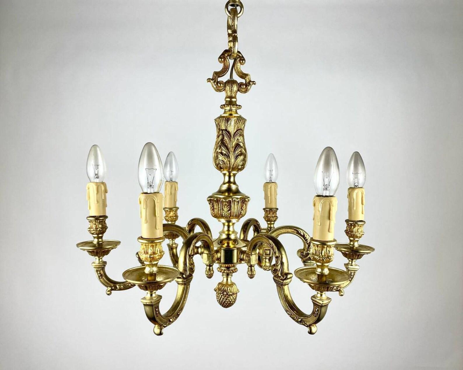 Unknown Magnificent Bronze Chandelier In Empire Style  Six Light Pendant Lighting For Sale