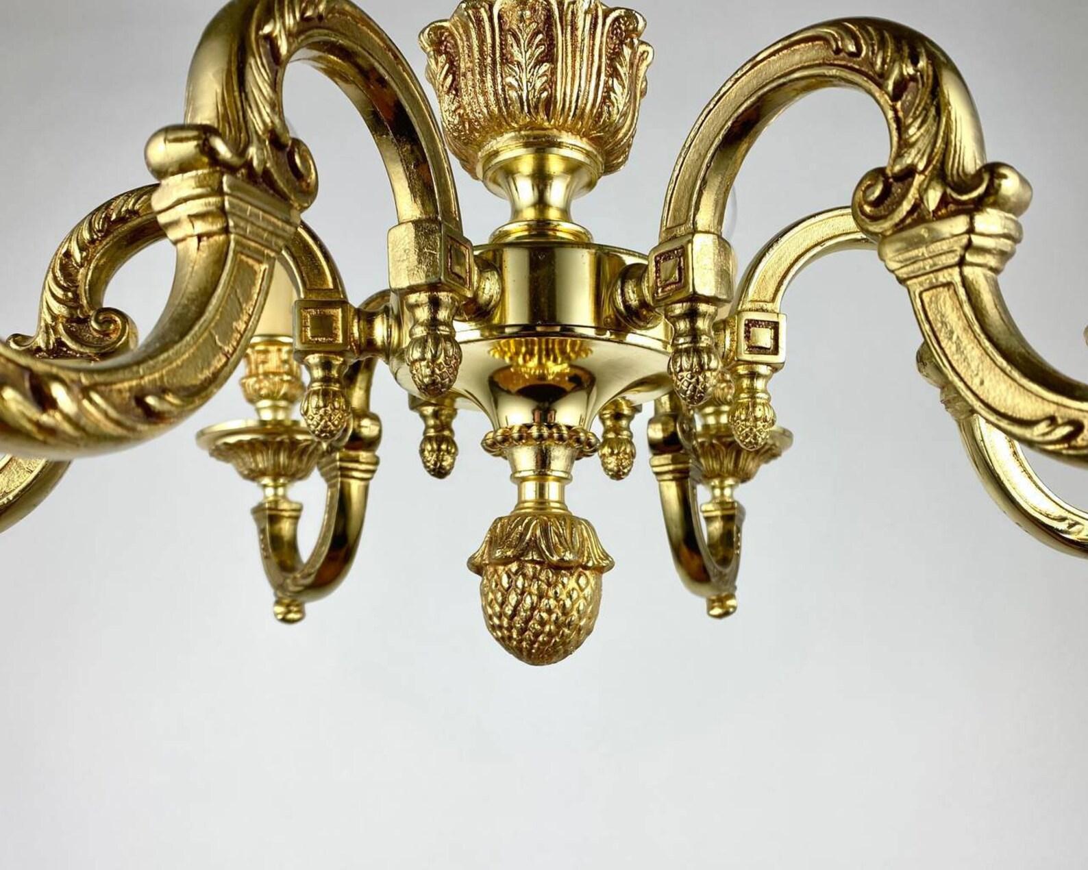Brass Magnificent Bronze Chandelier In Empire Style  Six Light Pendant Lighting For Sale