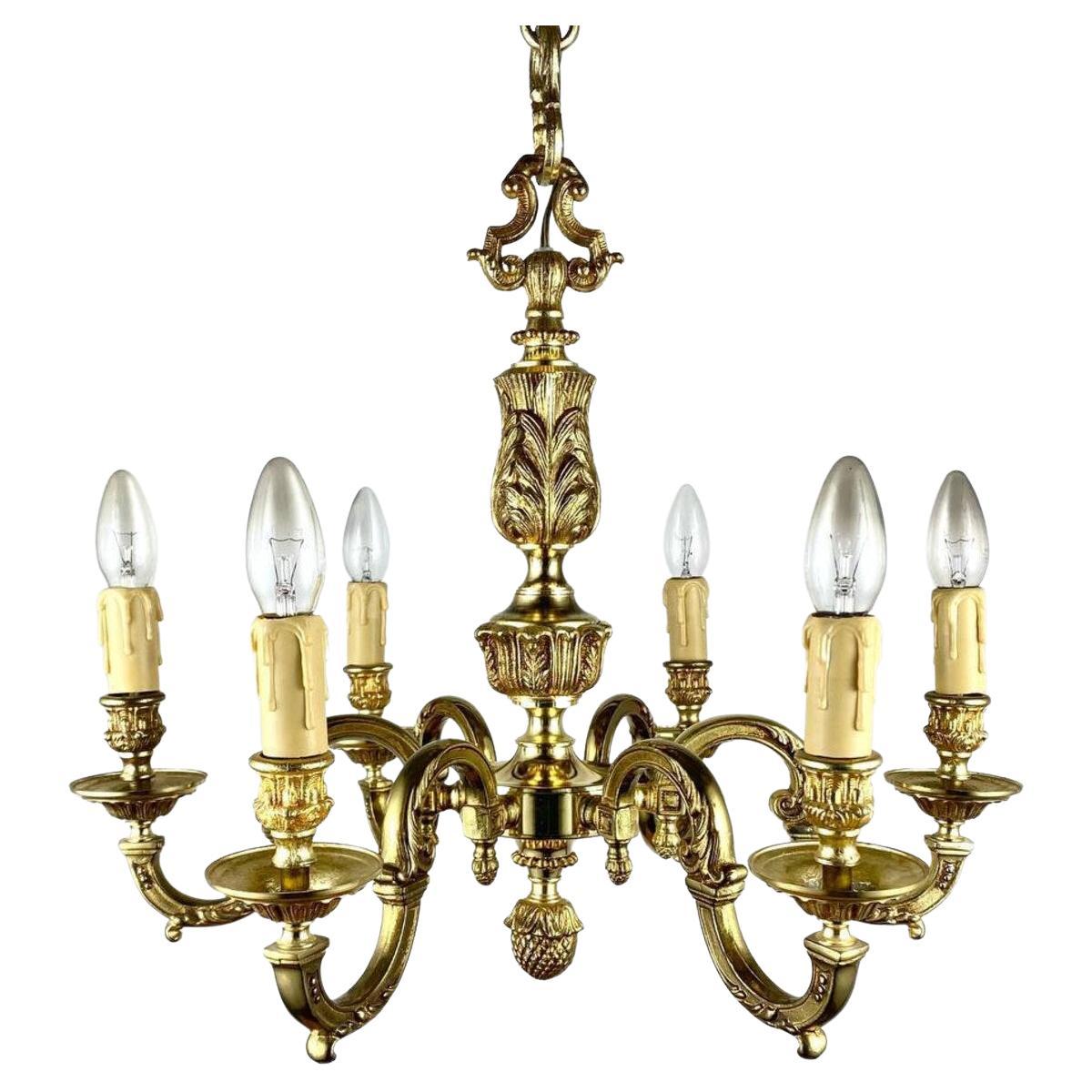 Magnificent Bronze Chandelier In Empire Style  Six Light Pendant Lighting For Sale