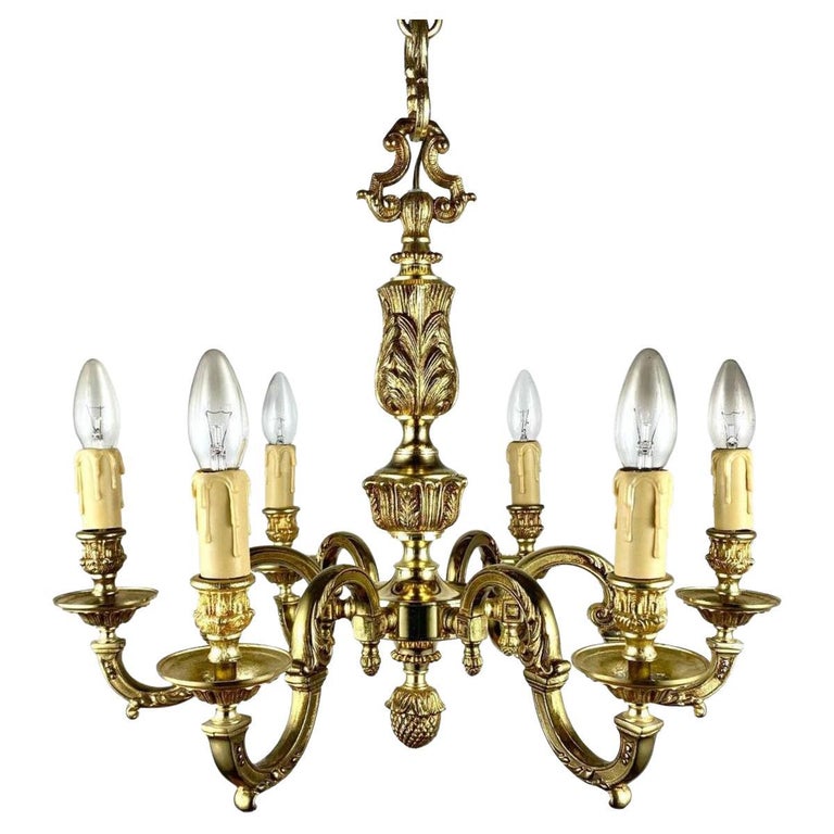 Magnificent Bronze Chandelier In Empire Style Six Light Pendant