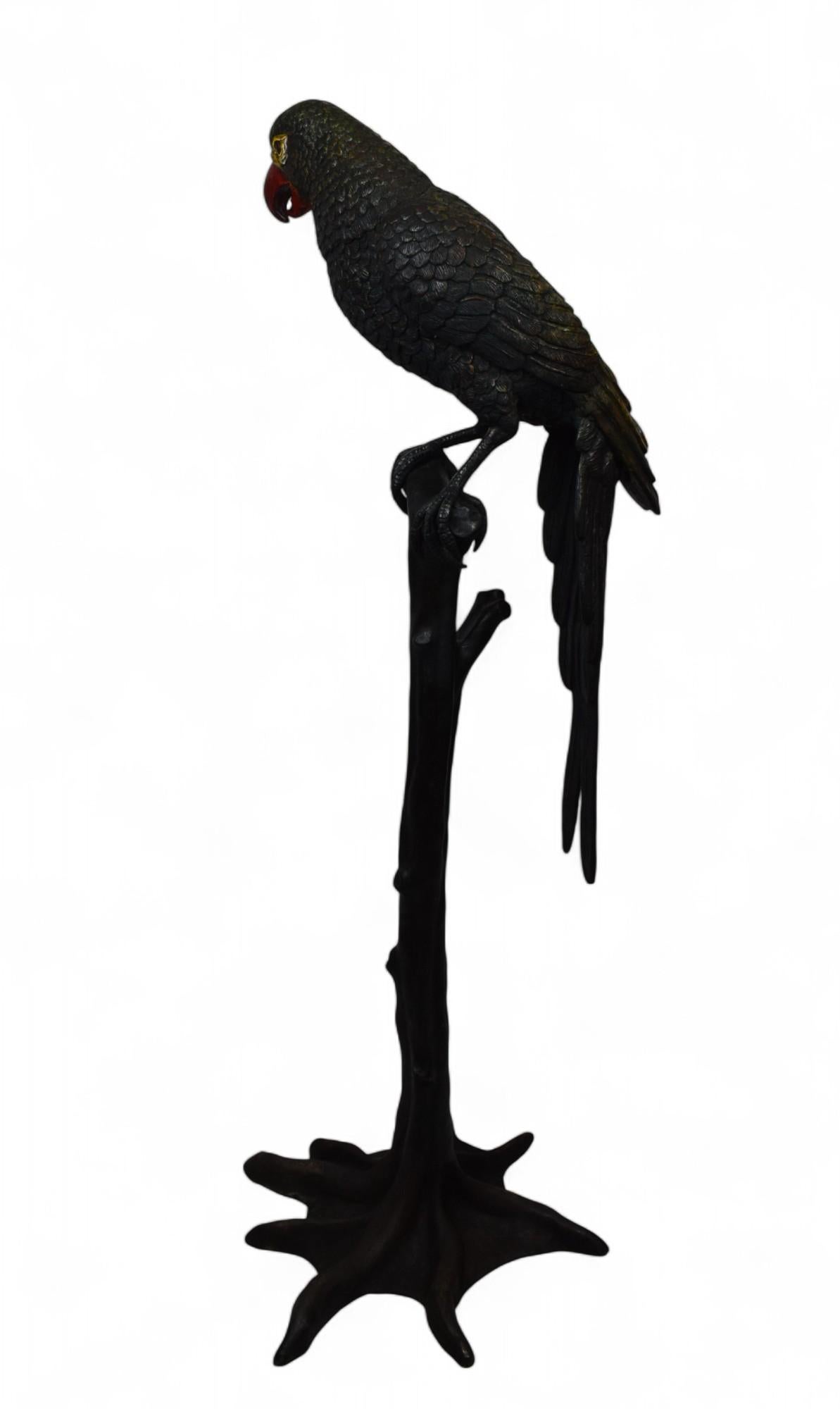 Magnificent 19th Century Bronze Parrot by Jules Moigniez
Height: 55 inches  Parrot Height: 36 inches  Weight: 22 kg
Material: Patinated Bronze with Polychrome Highlights
Signed: J. Moigniez

Perched with noble elegance, this extraordinary