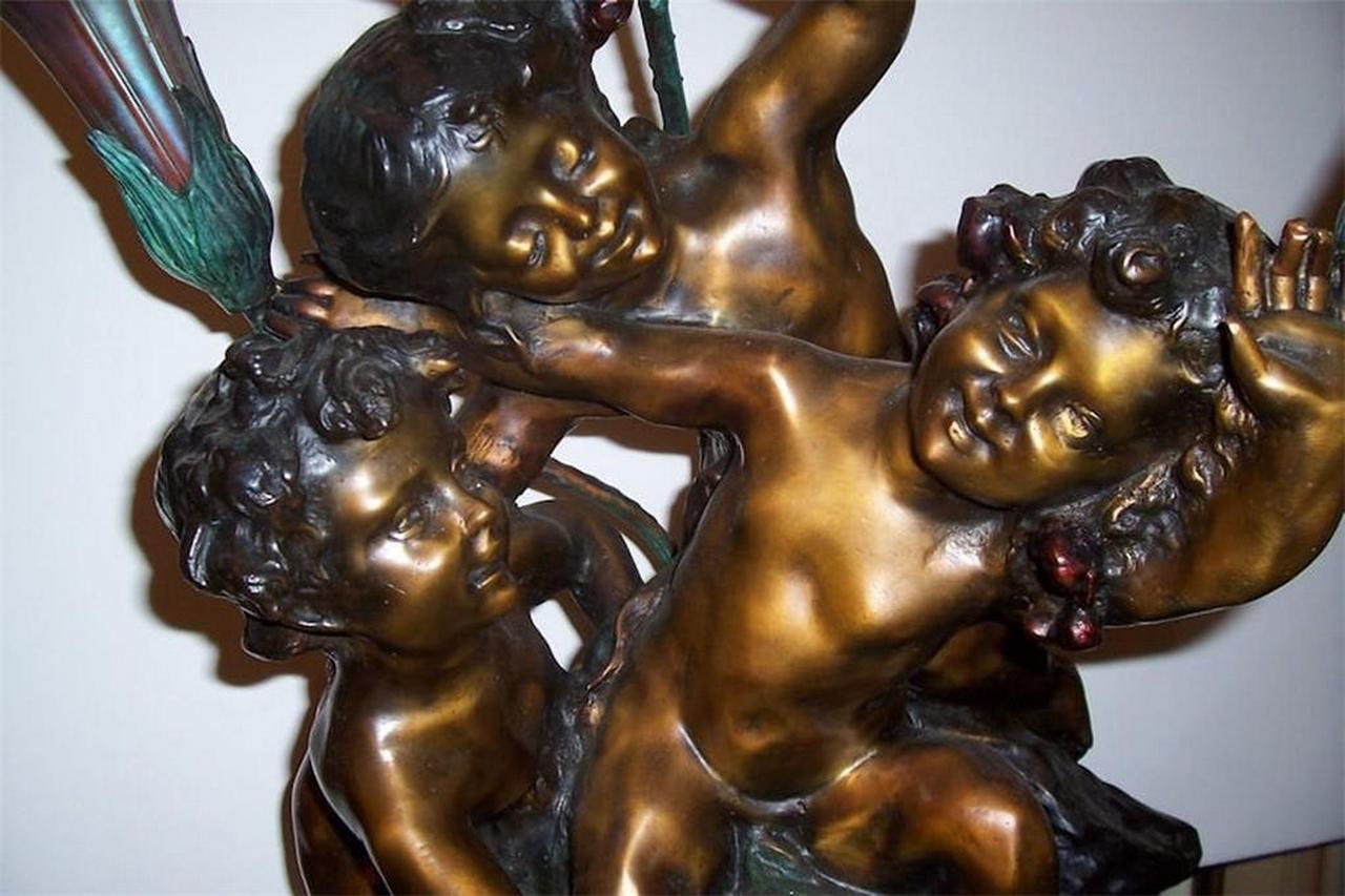 Unknown Magnificent Bronze Peyre Lily Lamp Bronze Depicting 3 Boys at Play For Sale