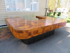 Magnificent Burl Cityscape Wraparound Executive Desk by Paul Evans Midcentury