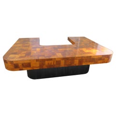 Magnificent Burl Cityscape Wraparound Executive Desk by Paul Evans Midcentury