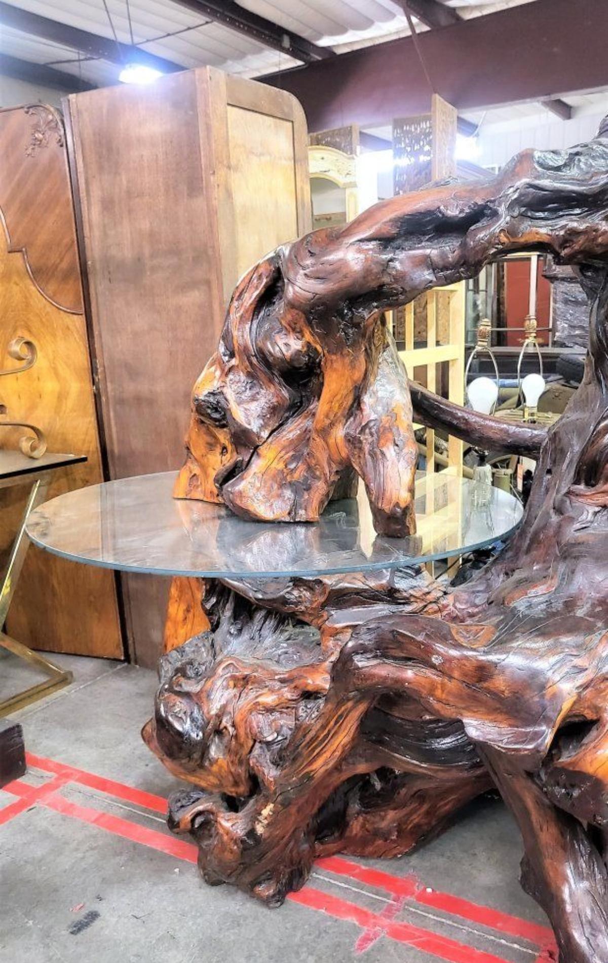 Magnificent Burl Wood Sculpture Table For Sale 4