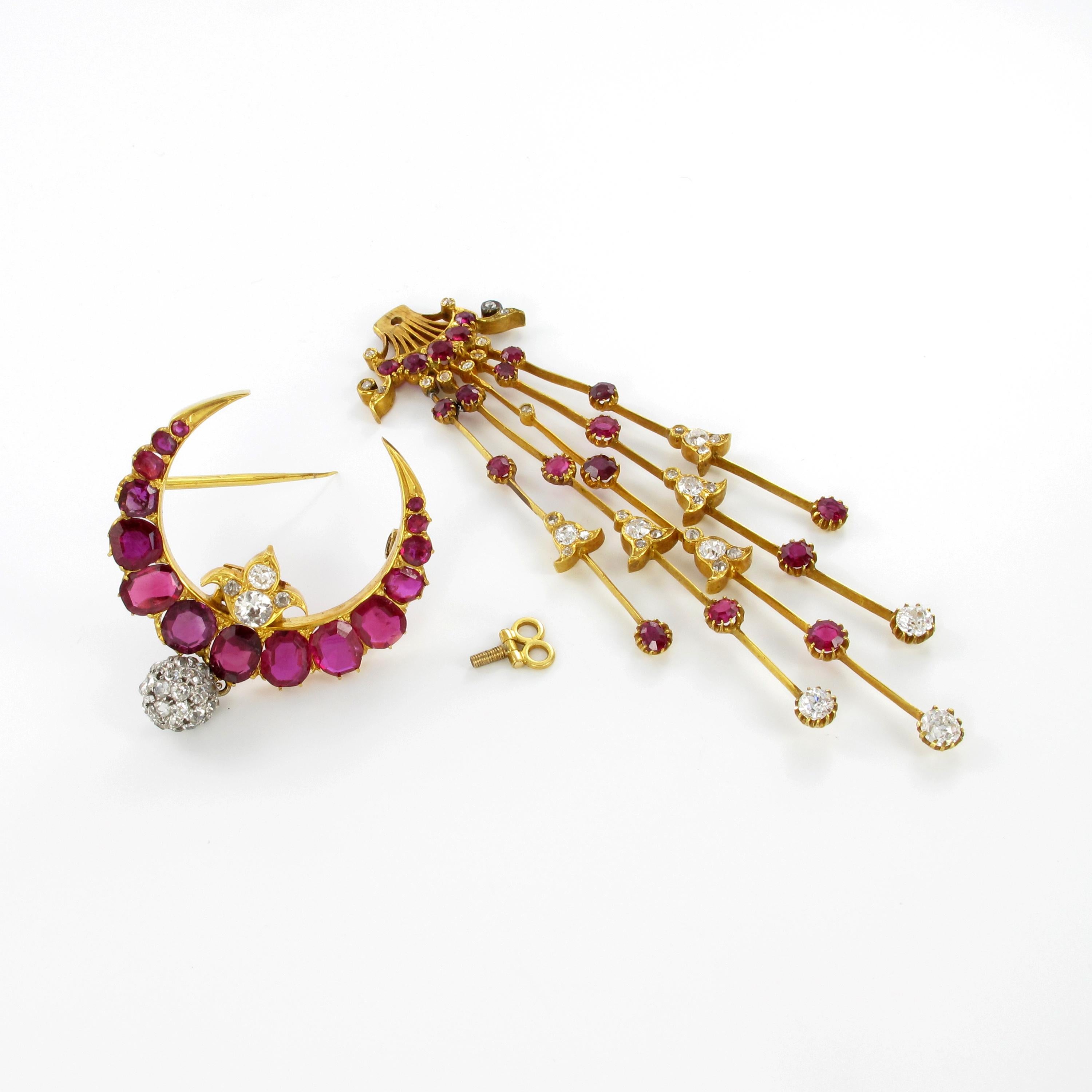 Magnificent Burma Ruby and Diamond Brooch or Pin or Head Ornament in Yellow Gold 5