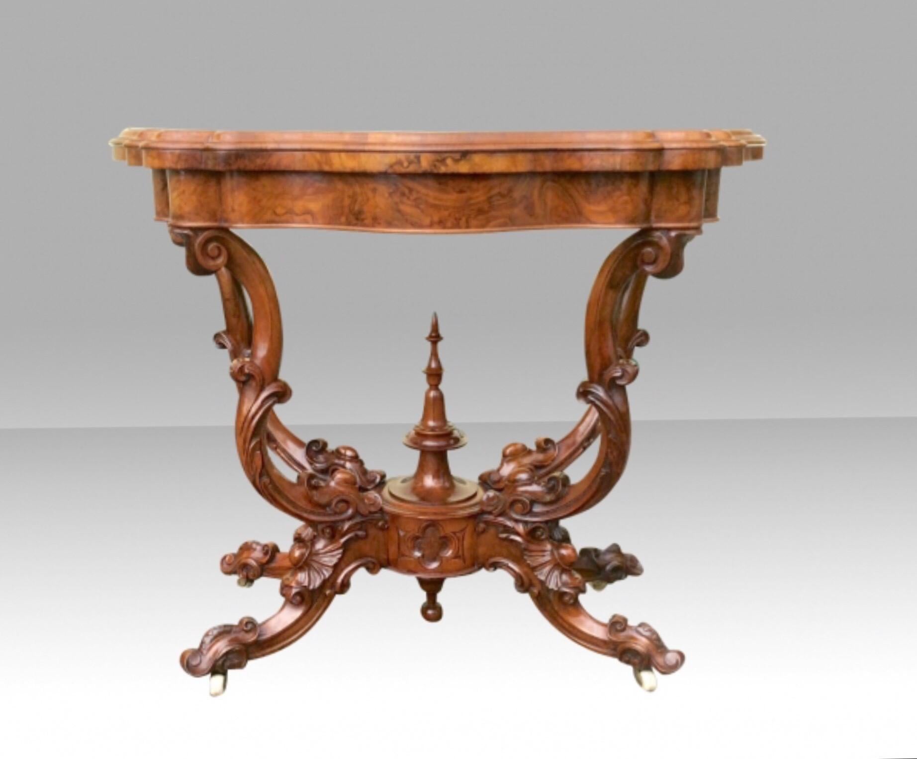 European Burr Walnut Serpentine Shaped Antique Games, Card Table For Sale