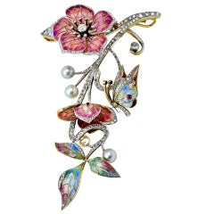 Magnificent Butterfly on a Branch Vintage Art Nouveau Style Brooch