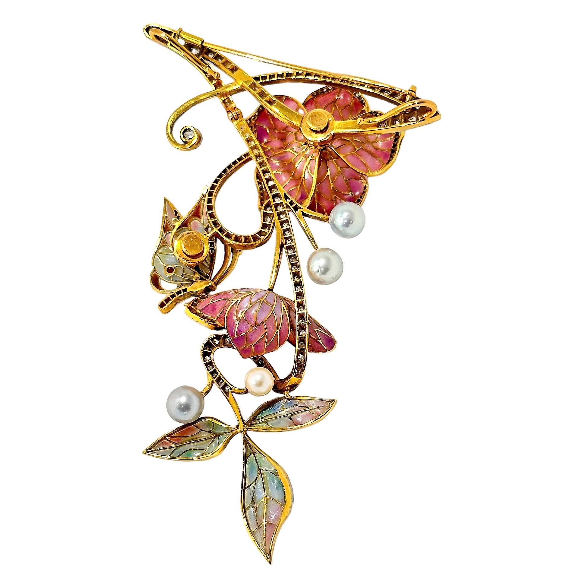 Magnificent Butterfly on a Branch Vintage Art Nouveau Style Brooch In Good Condition In Palm Beach, FL