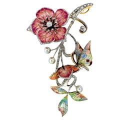 Magnificent Butterfly on a Branch Vintage Art Nouveau Style Brooch
