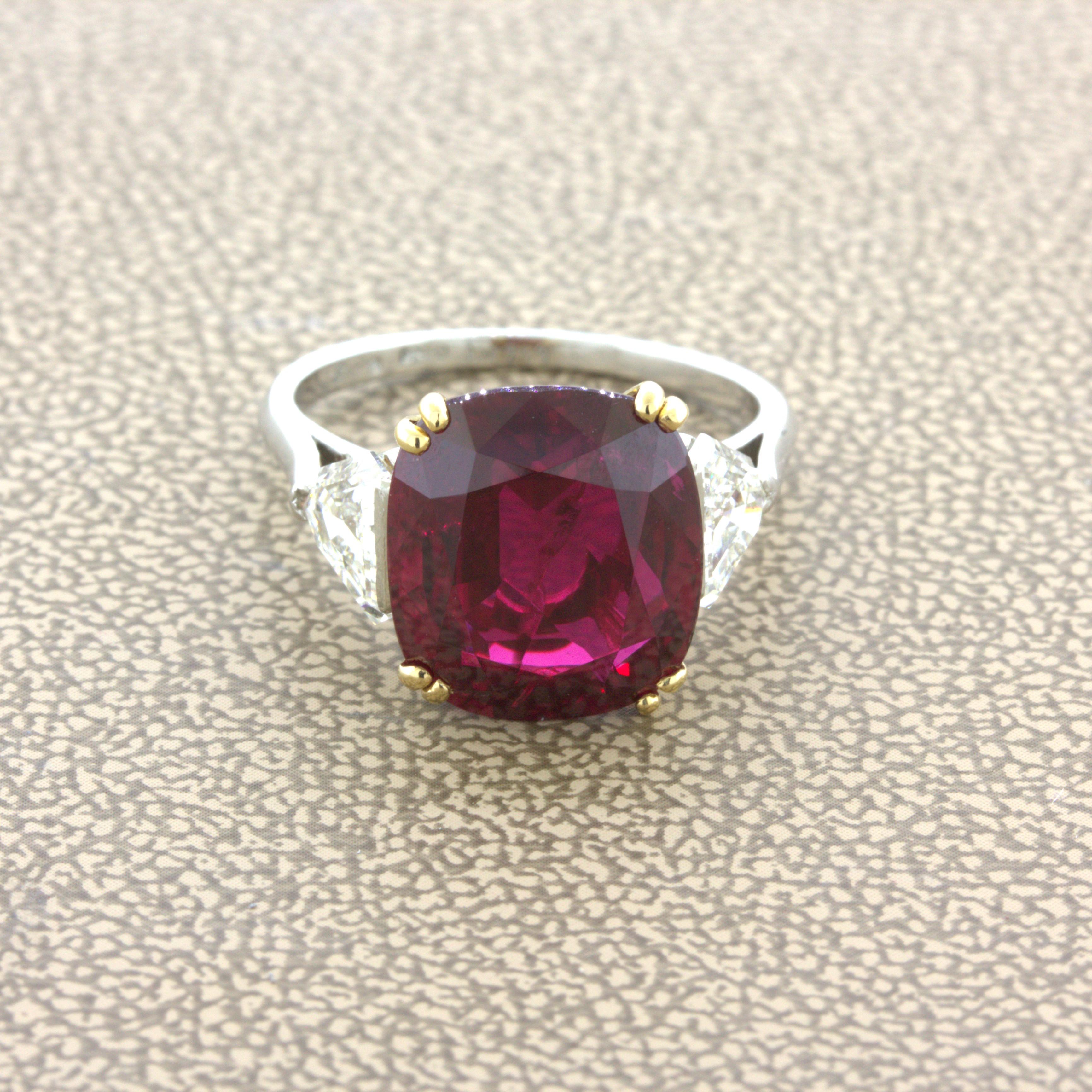 An extremely rare and important gemstone ring by Bvlgari. It features an incredible ruby weighing an astonishing 8.23 carats. What makes the gem so special is the combination of its large size, 8.23 carats, and its extremely fine quality. It has a