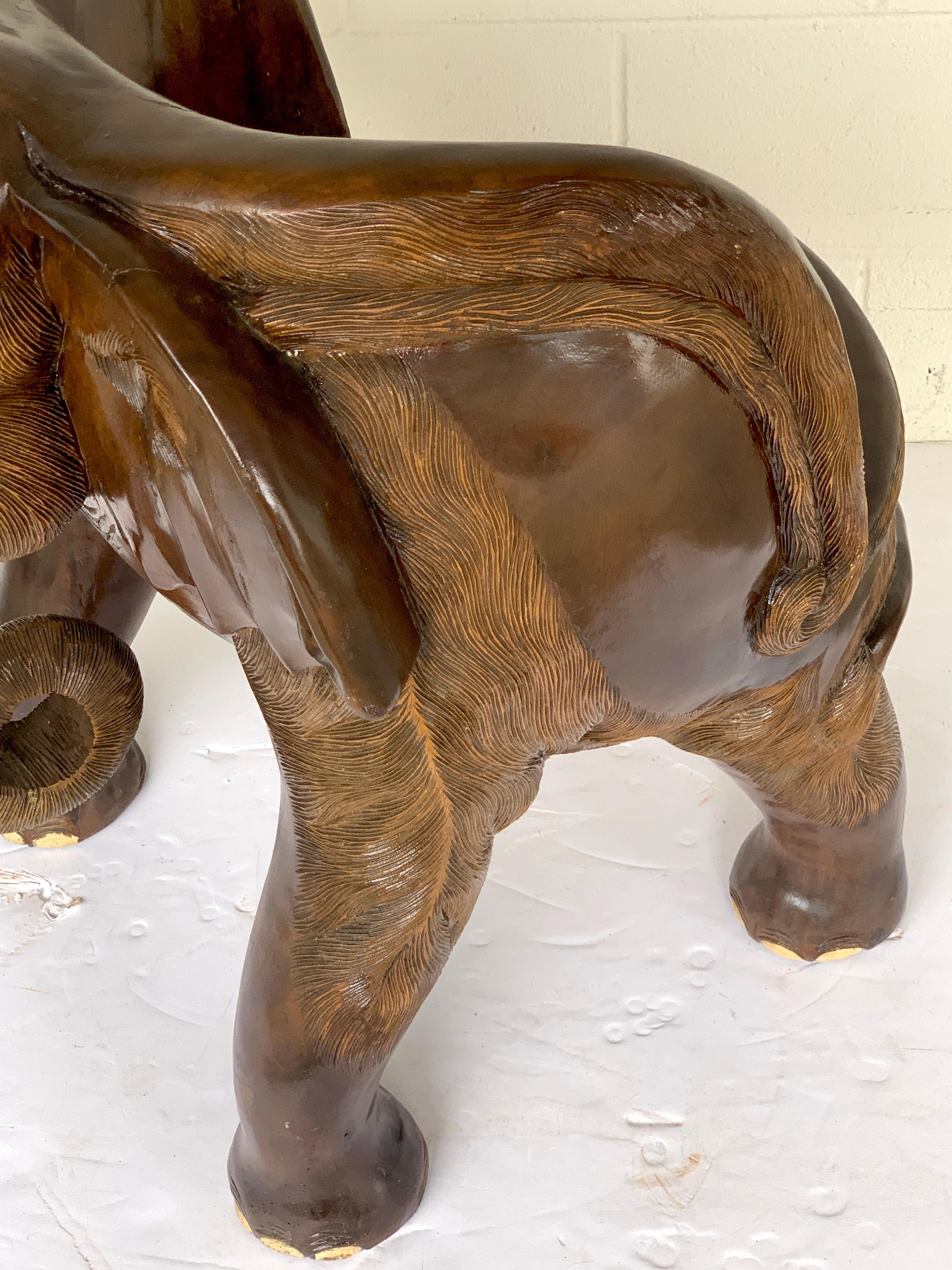 Polychromed Magnificent Carved Hardwood Elephant Chair