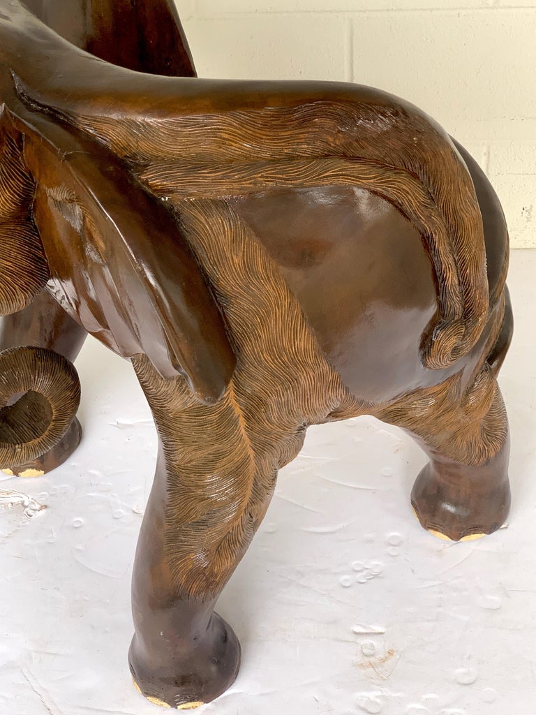 Wood Magnificent Carved Hardwood Elephant Chair For Sale