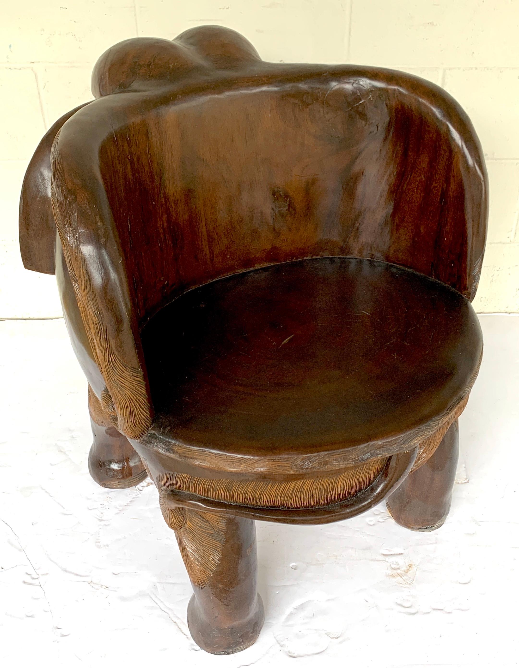 Magnificent Carved Hardwood Elephant Chair In Good Condition For Sale In Atlanta, GA