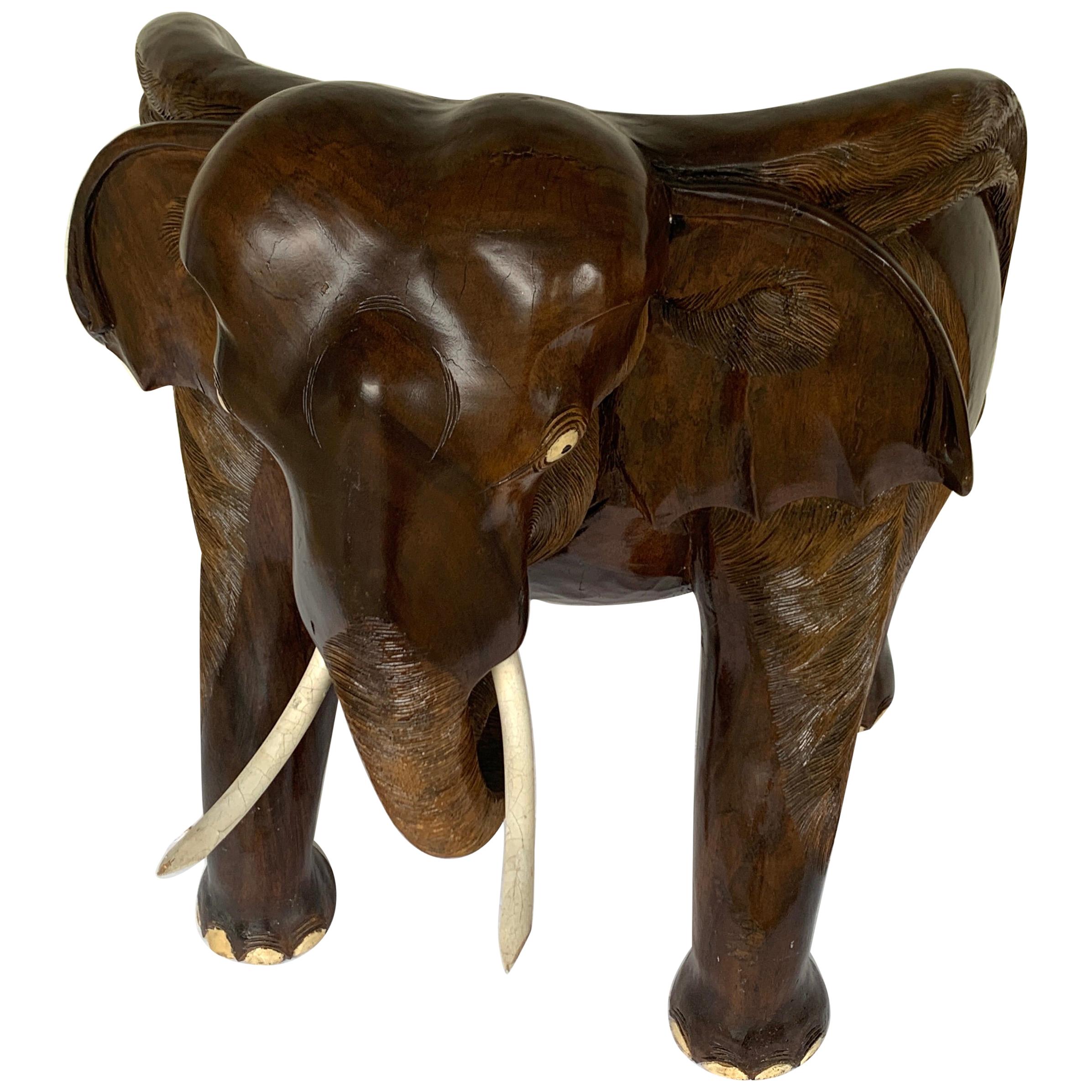 Magnificent Carved Hardwood Elephant Chair For Sale