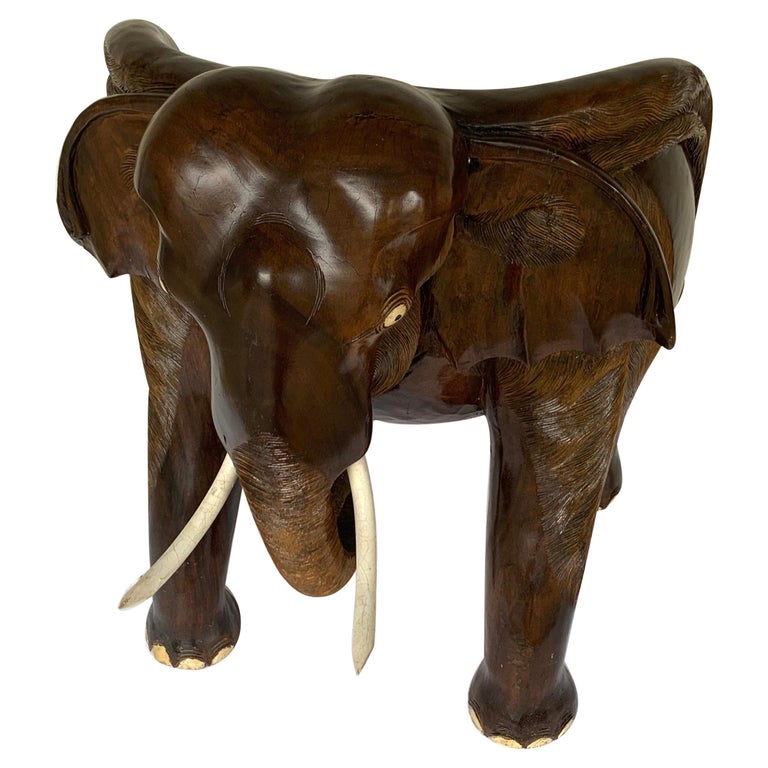 Magnificent Carved Hardwood Elephant Chair For Sale