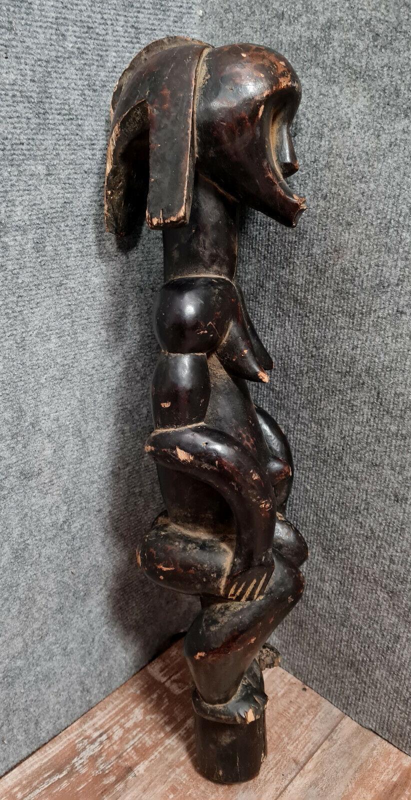Magnificent Central African Carved Exotic Wood Statue, circa 1900 -1X25 For Sale 1