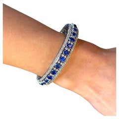 Magnificent Ceylon Sapphire & Diamond Bracelet in 18K White Gold 22 Carats