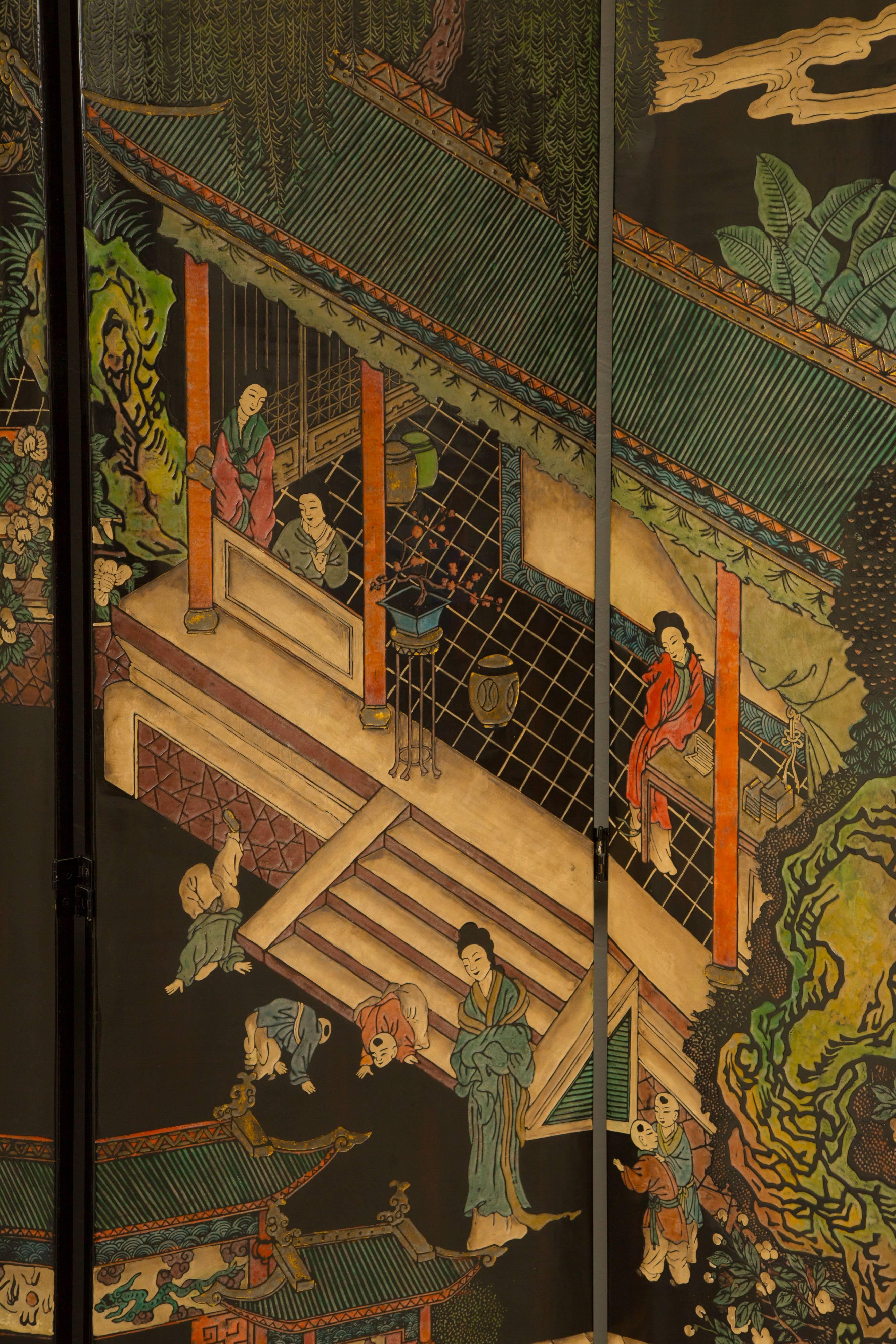 Wood Magnificent Chinese 12-Panel Coromandel Screen