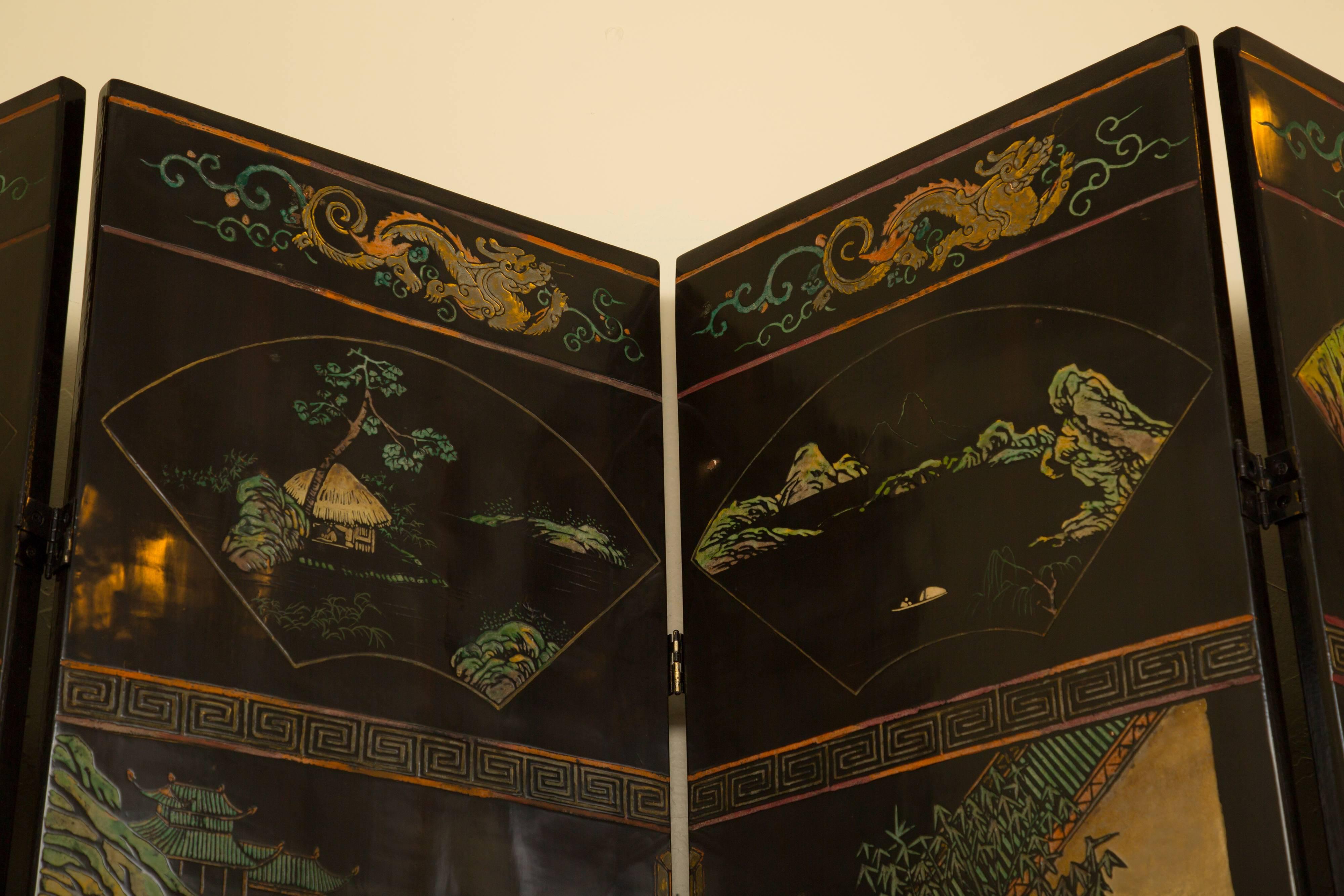 Hand-Painted Magnificent Chinese 12-Panel Coromandel Screen