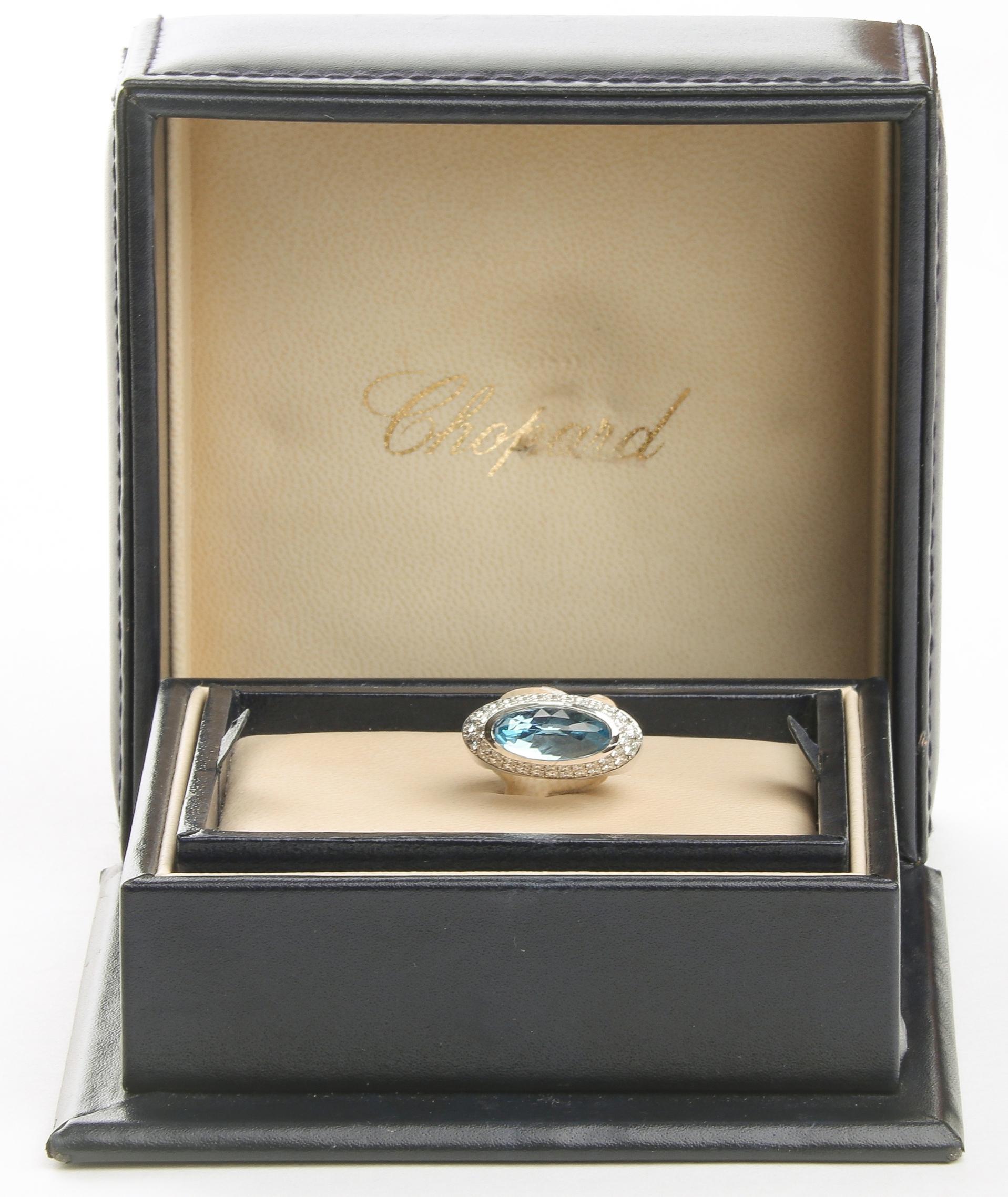 Contemporary Magnificent Chopard White Gold Blue Topaz and Diamond Engagement / Cocktail Ring For Sale