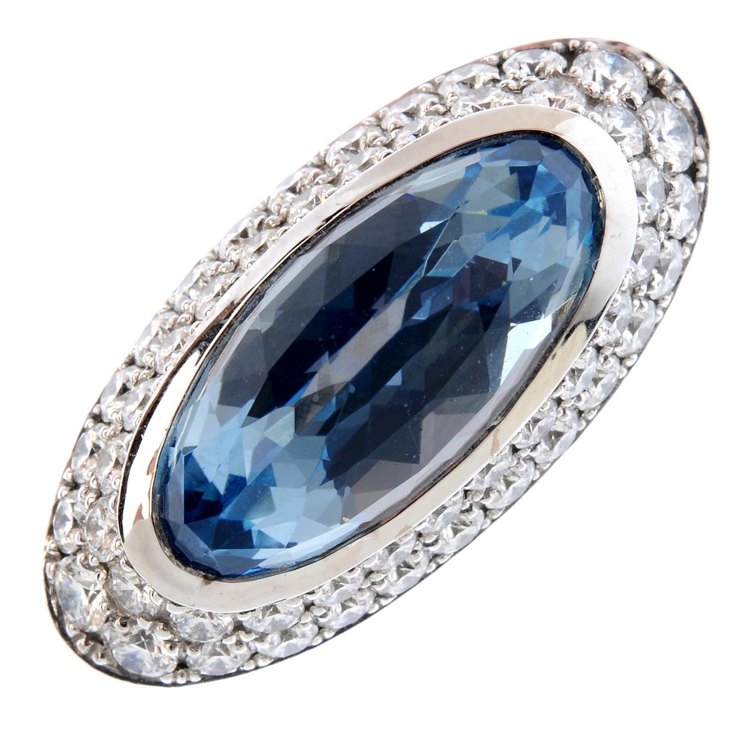 Women's Magnificent Chopard White Gold Blue Topaz and Diamond Engagement / Cocktail Ring For Sale