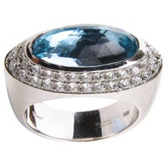 Vintage Magnificent Chopard White Gold Blue Topaz and Diamond Engagement / Cocktail Ring
