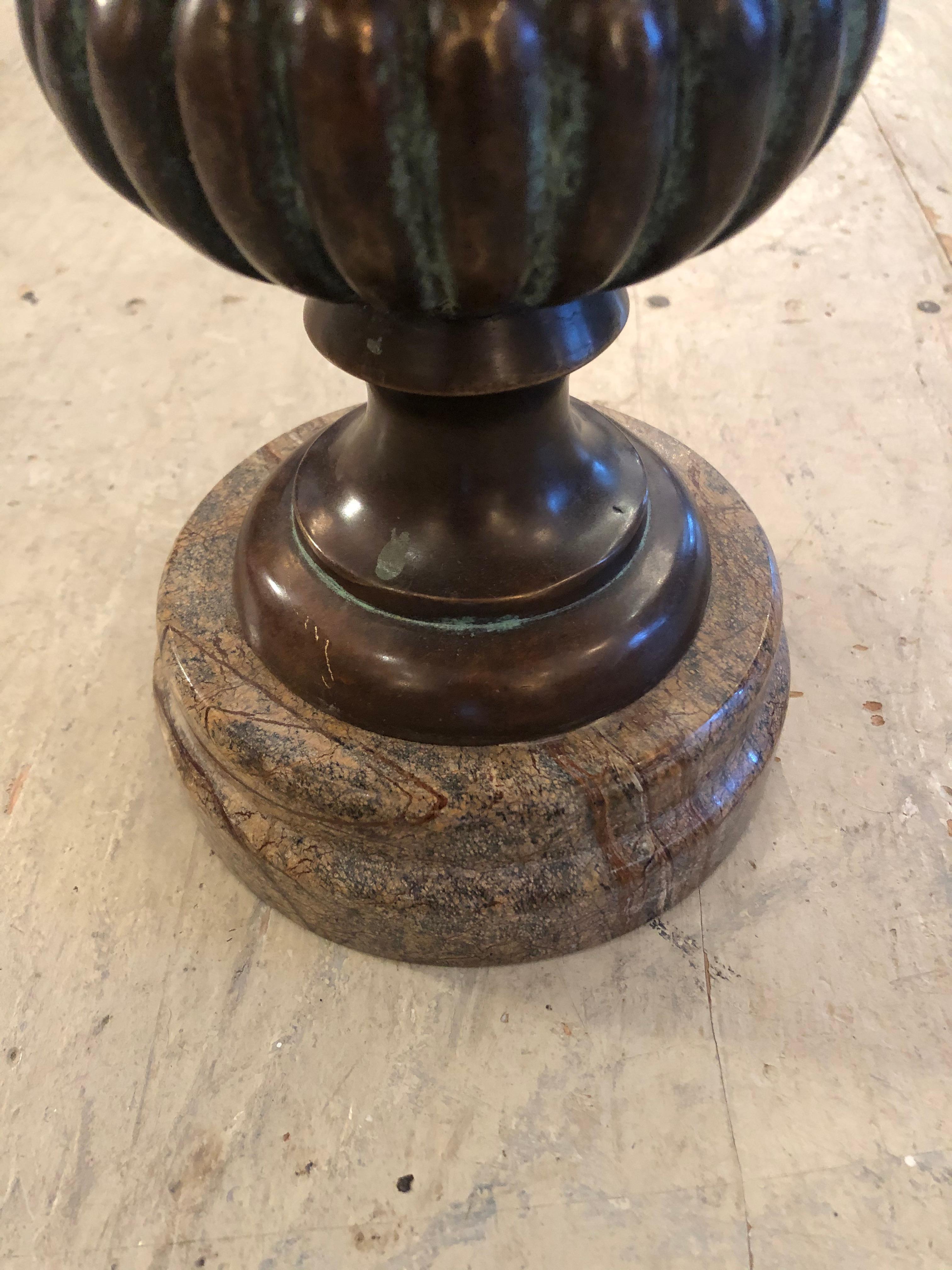 French Magnificent Classical Bronze Urn on Marble Stand For Sale