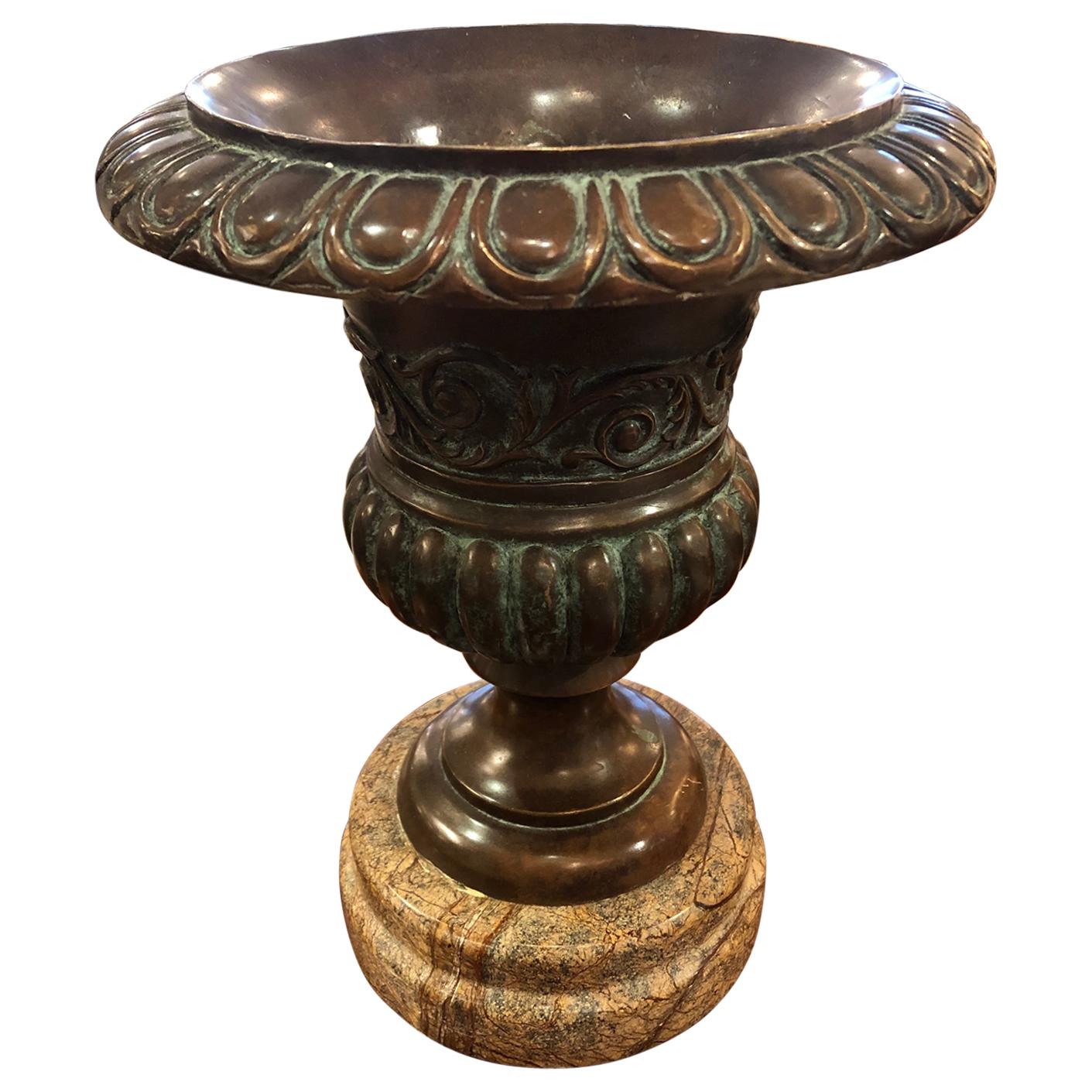Magnificent Classical Bronze Urn on Marble Stand For Sale