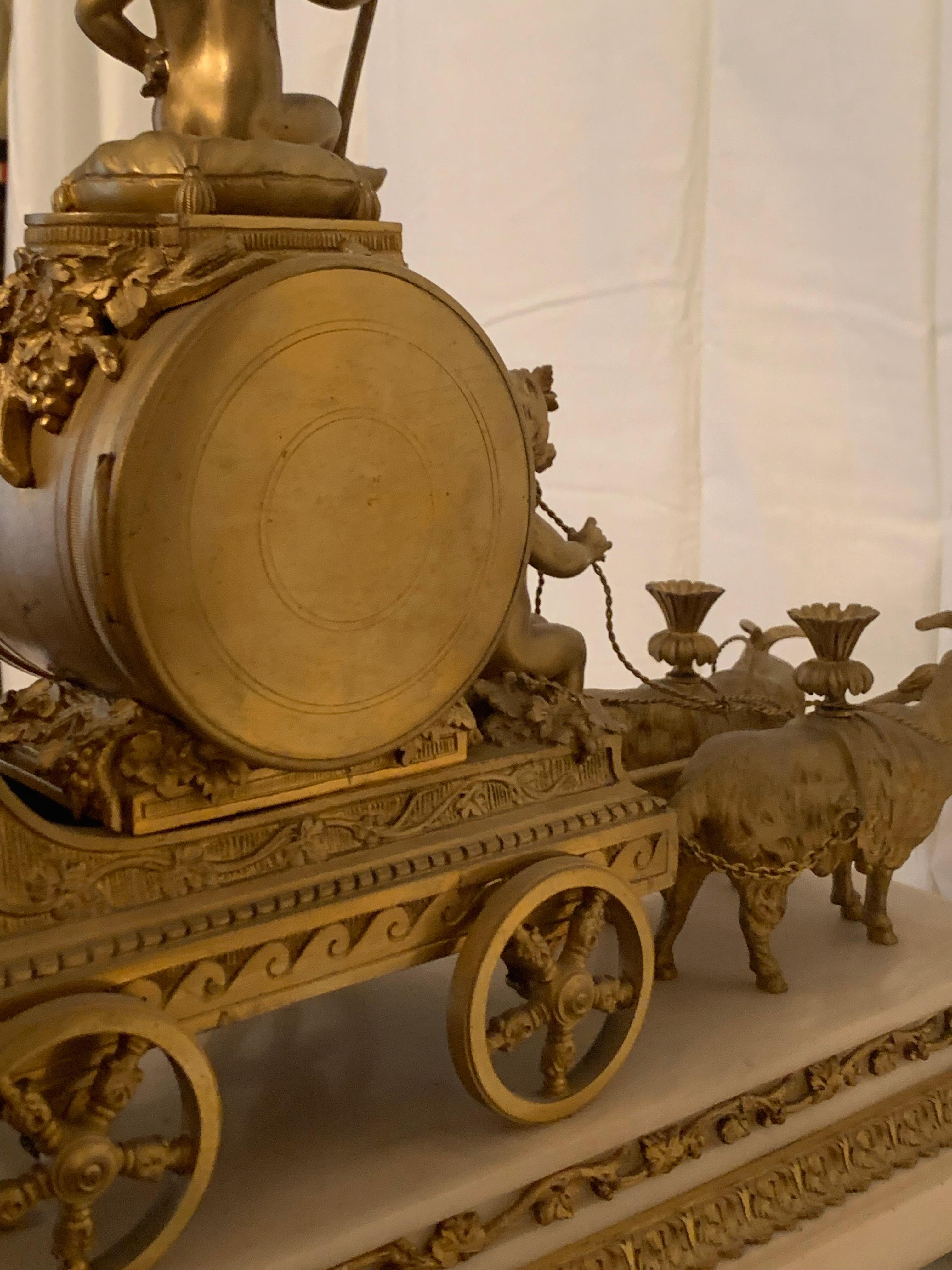Magnificent 19th Century clock in bronze with cupids pulling a chariot by rams For Sale 2