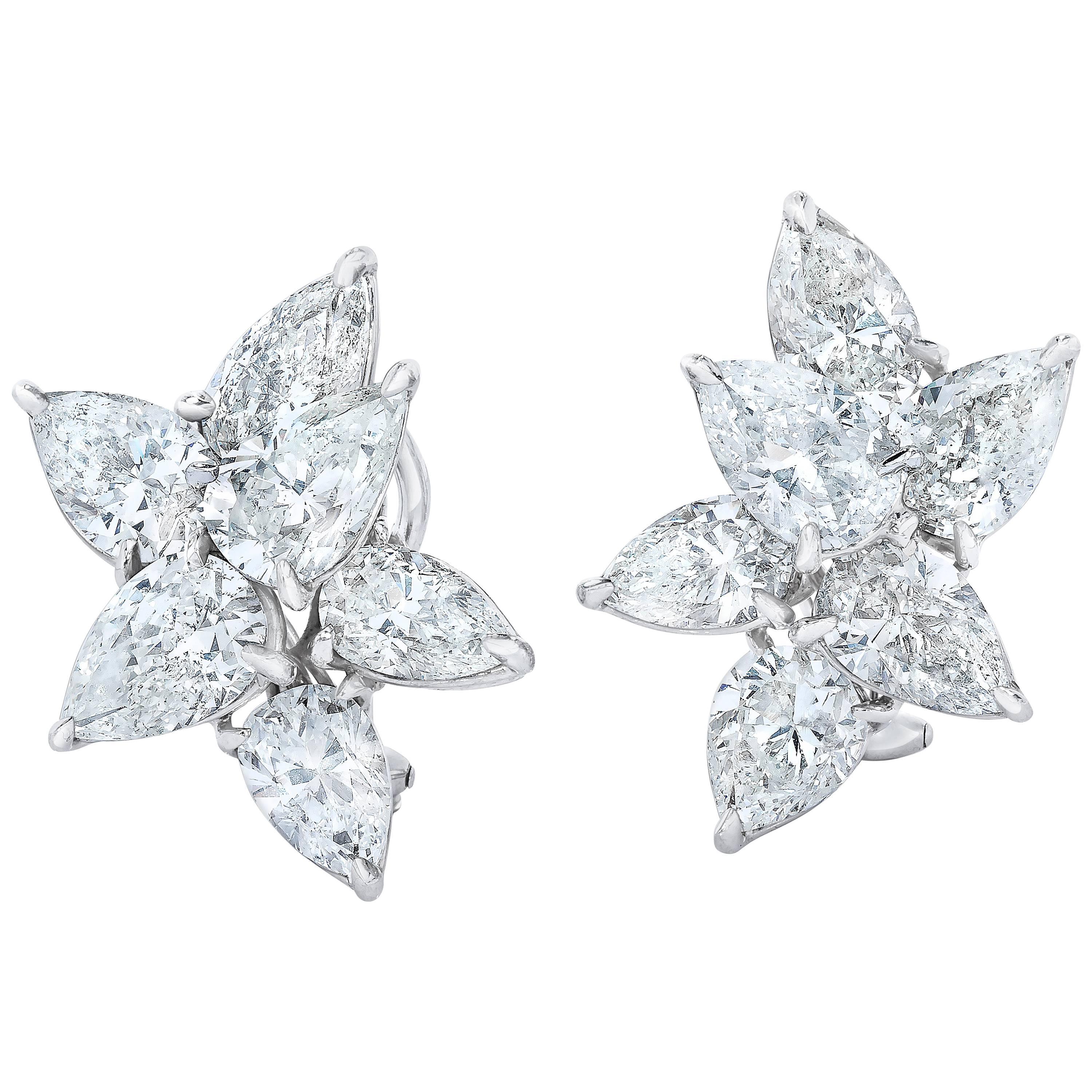Magnificent Cluster Pear Shape Diamond Earrings For Sale