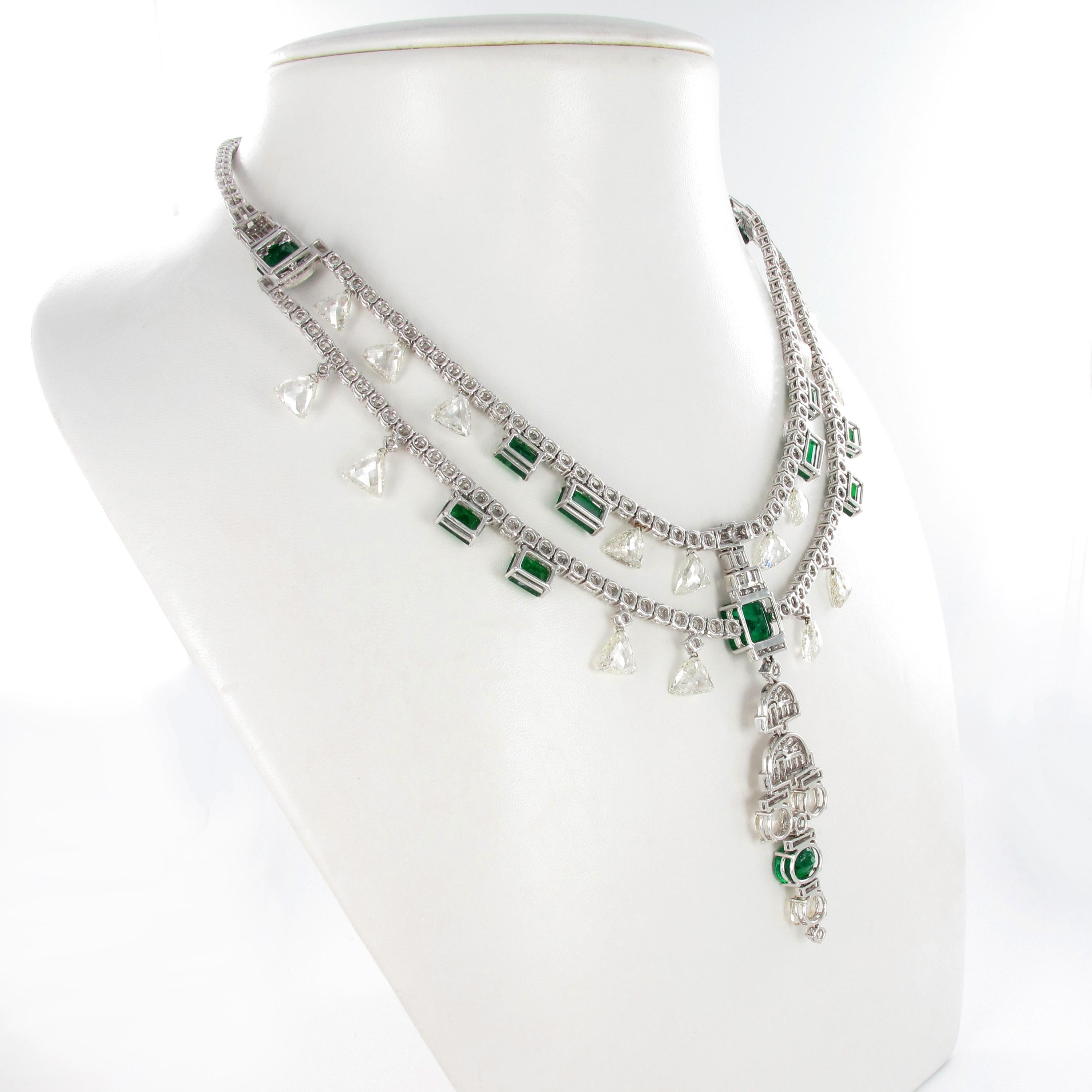 Art Deco Magnificent Colombian Emerald and Diamond Necklace For Sale