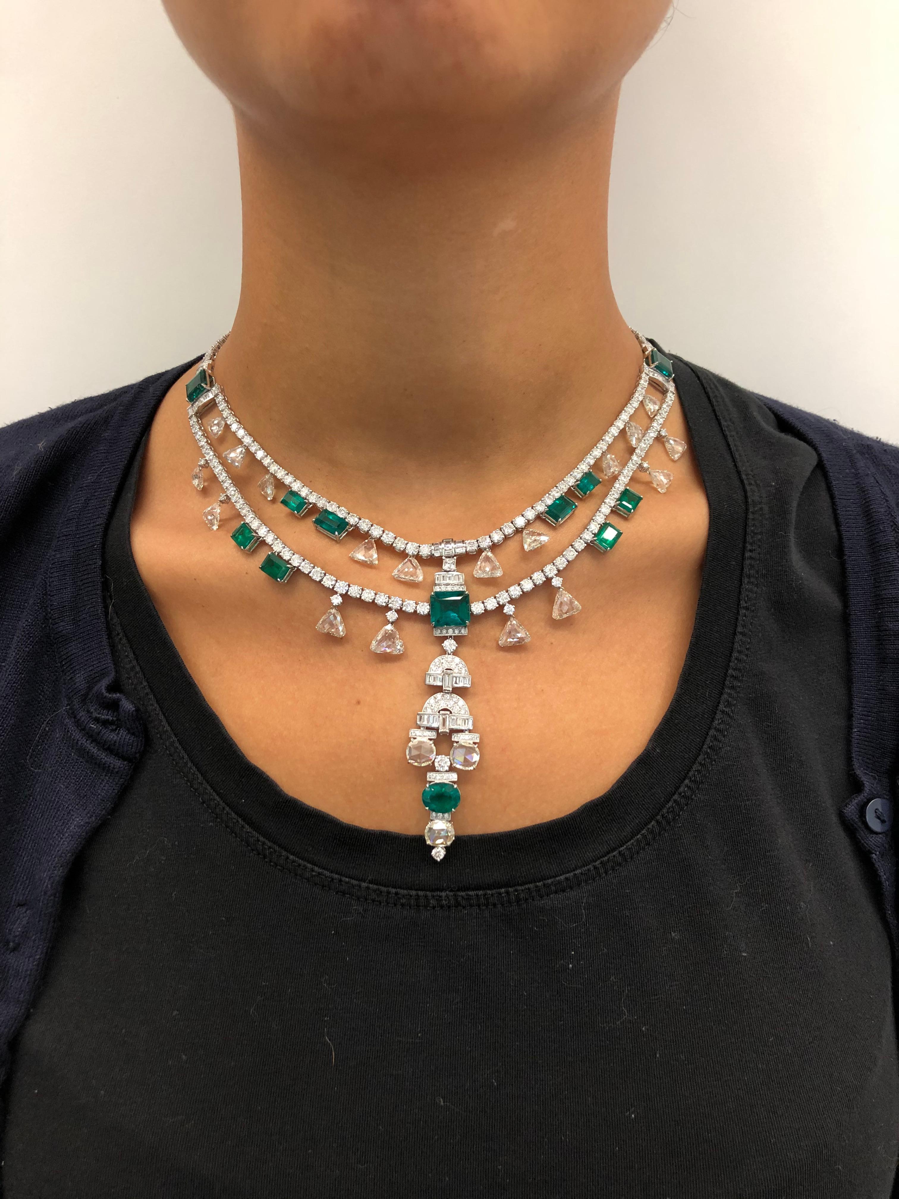 Women's or Men's Magnificent Colombian Emerald and Diamond Necklace For Sale