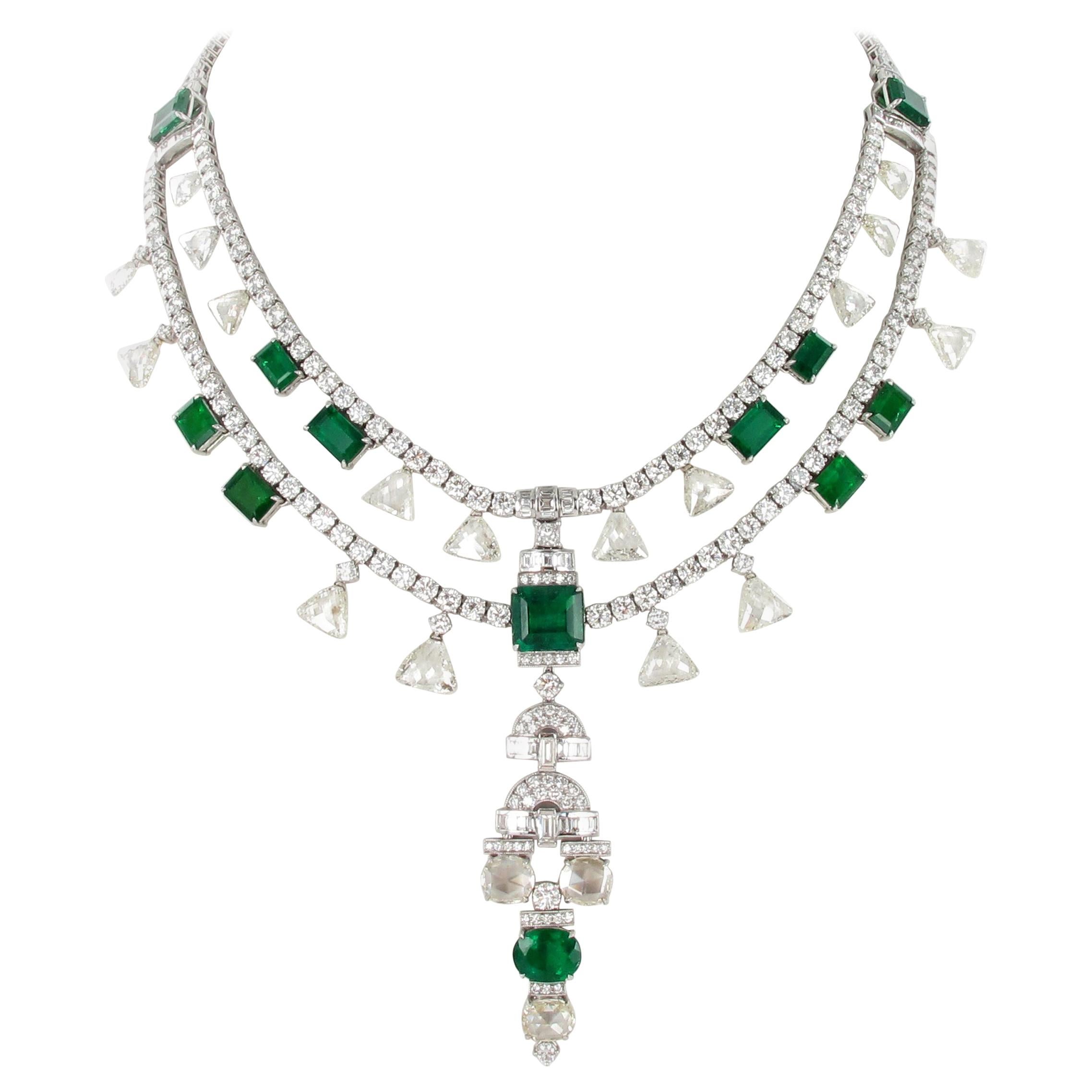 Magnifique collier d'émeraudes de Colombie et de diamants en vente