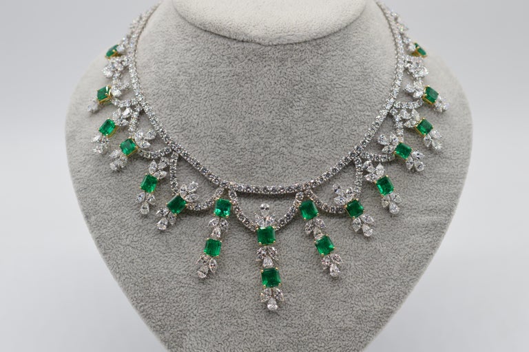 Magnificent Colombian Emerald and Diamonds Set in 18K White and Yellow ...