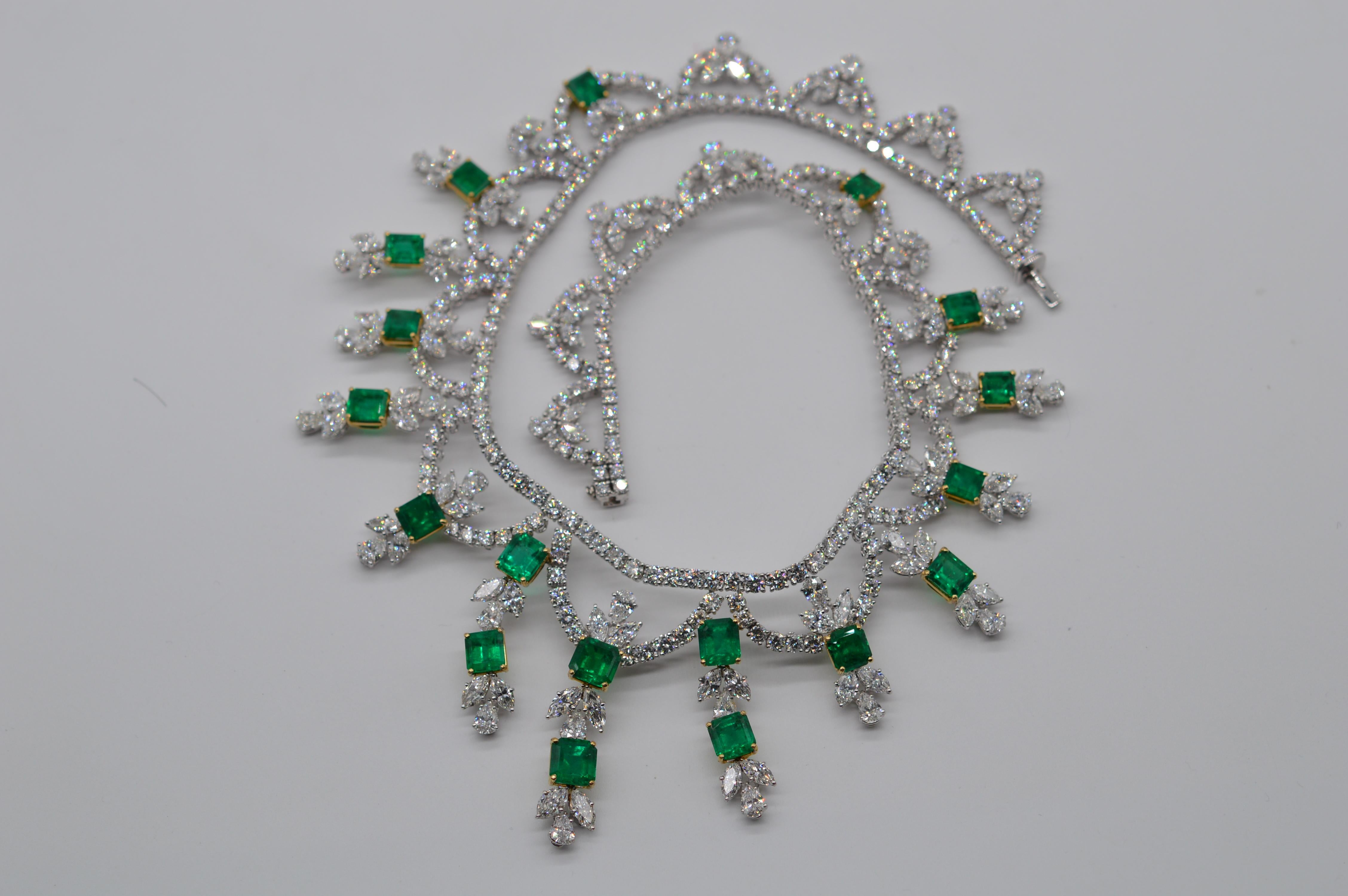 Art Deco Magnificent Colombian Emerald & Diamonds Set in 18K White & Yellow Gold Unworn For Sale