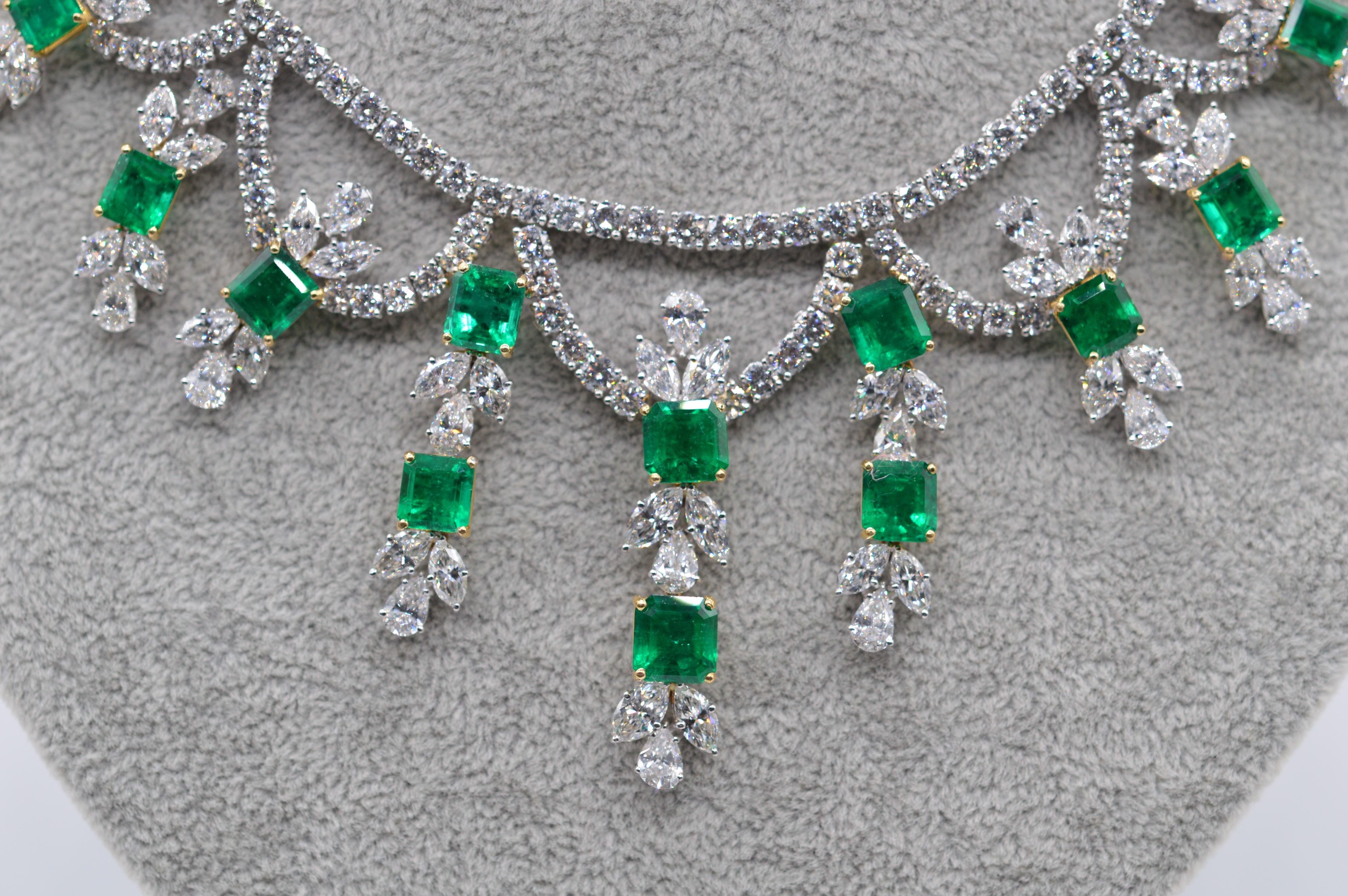 Emerald Cut Magnificent Colombian Emerald & Diamonds Set in 18K White & Yellow Gold Unworn For Sale